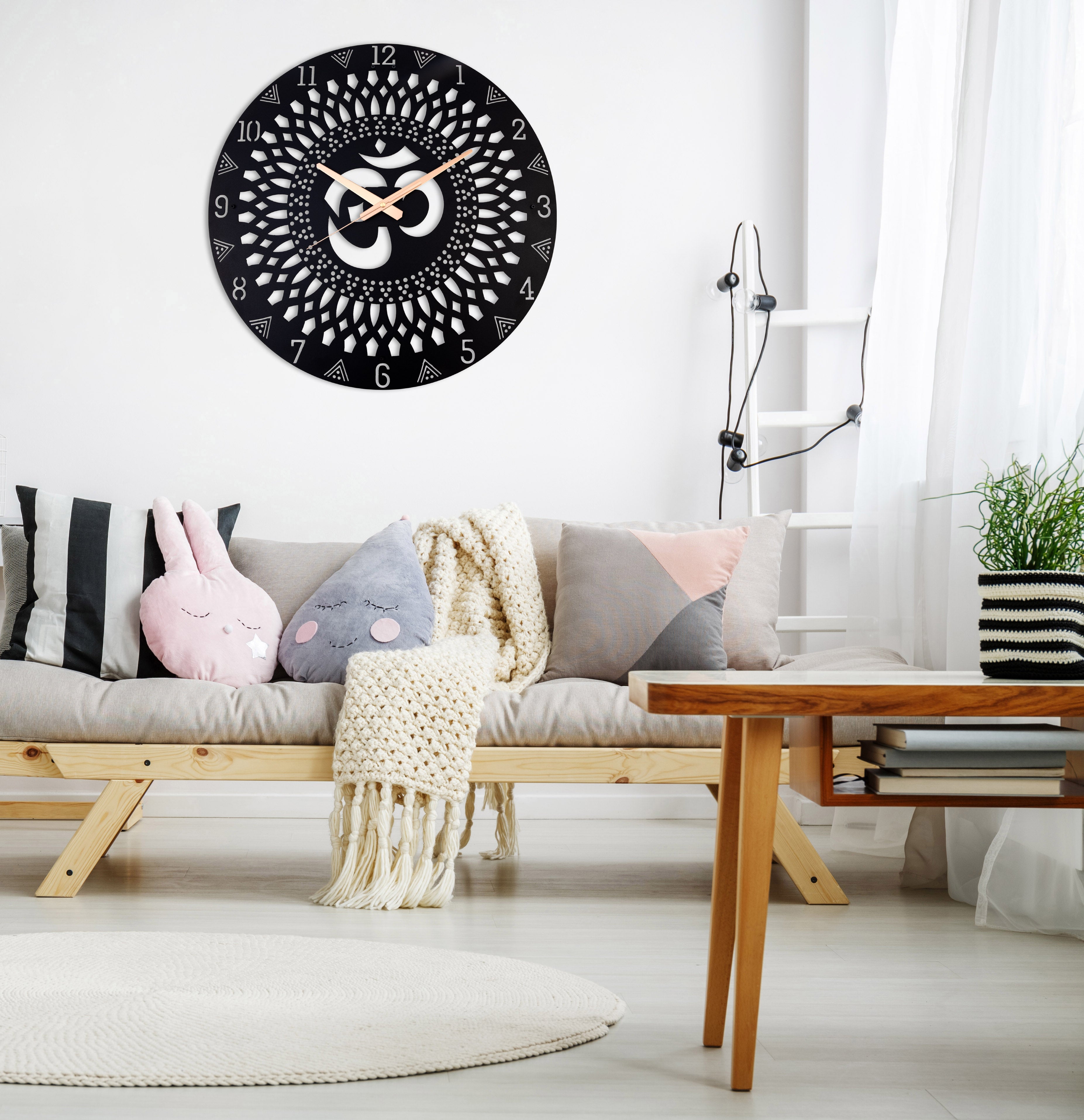 OM Symbol Black Modern Oversize Wall Clock
