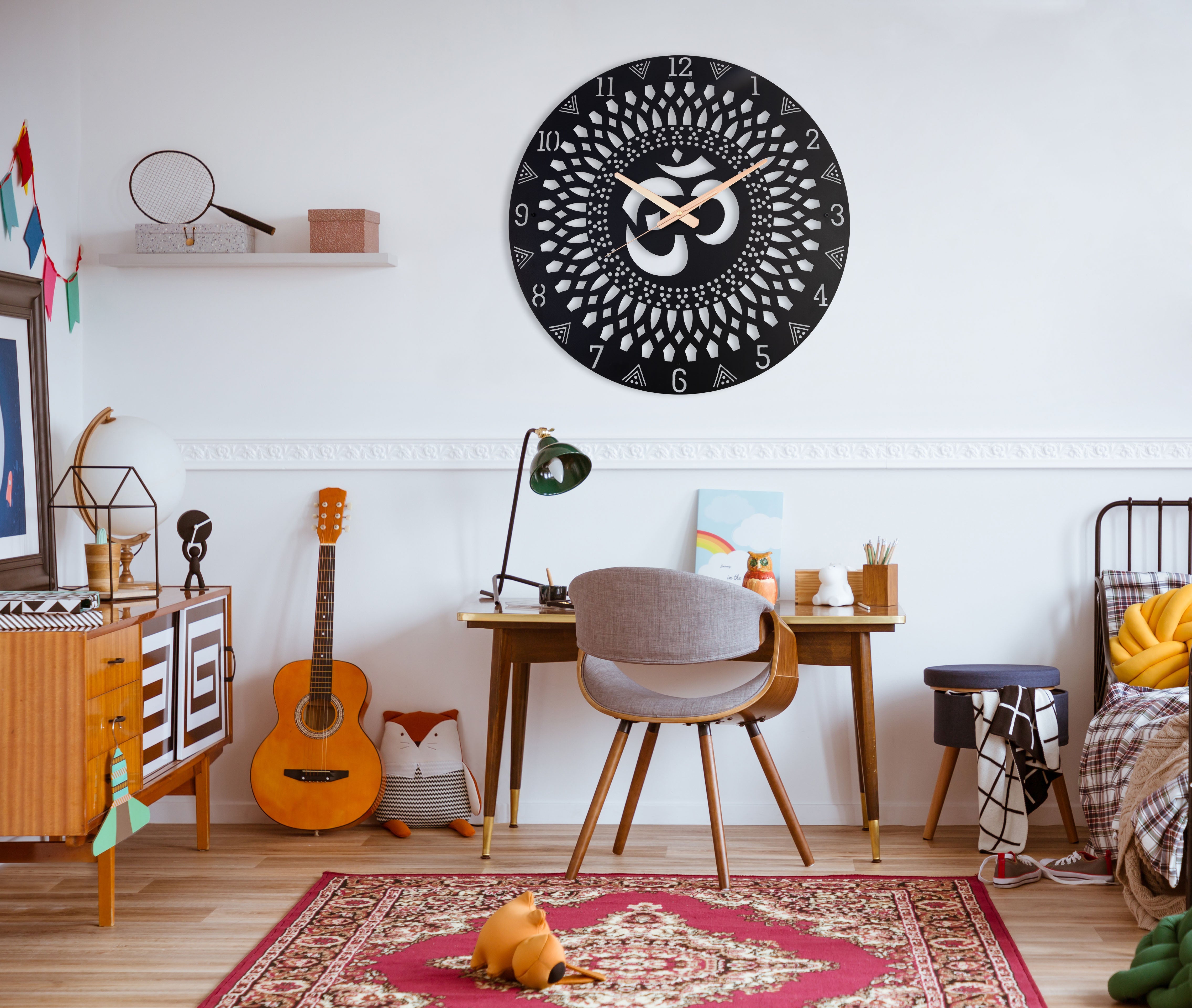 OM Symbol Black Modern Oversize Wall Clock