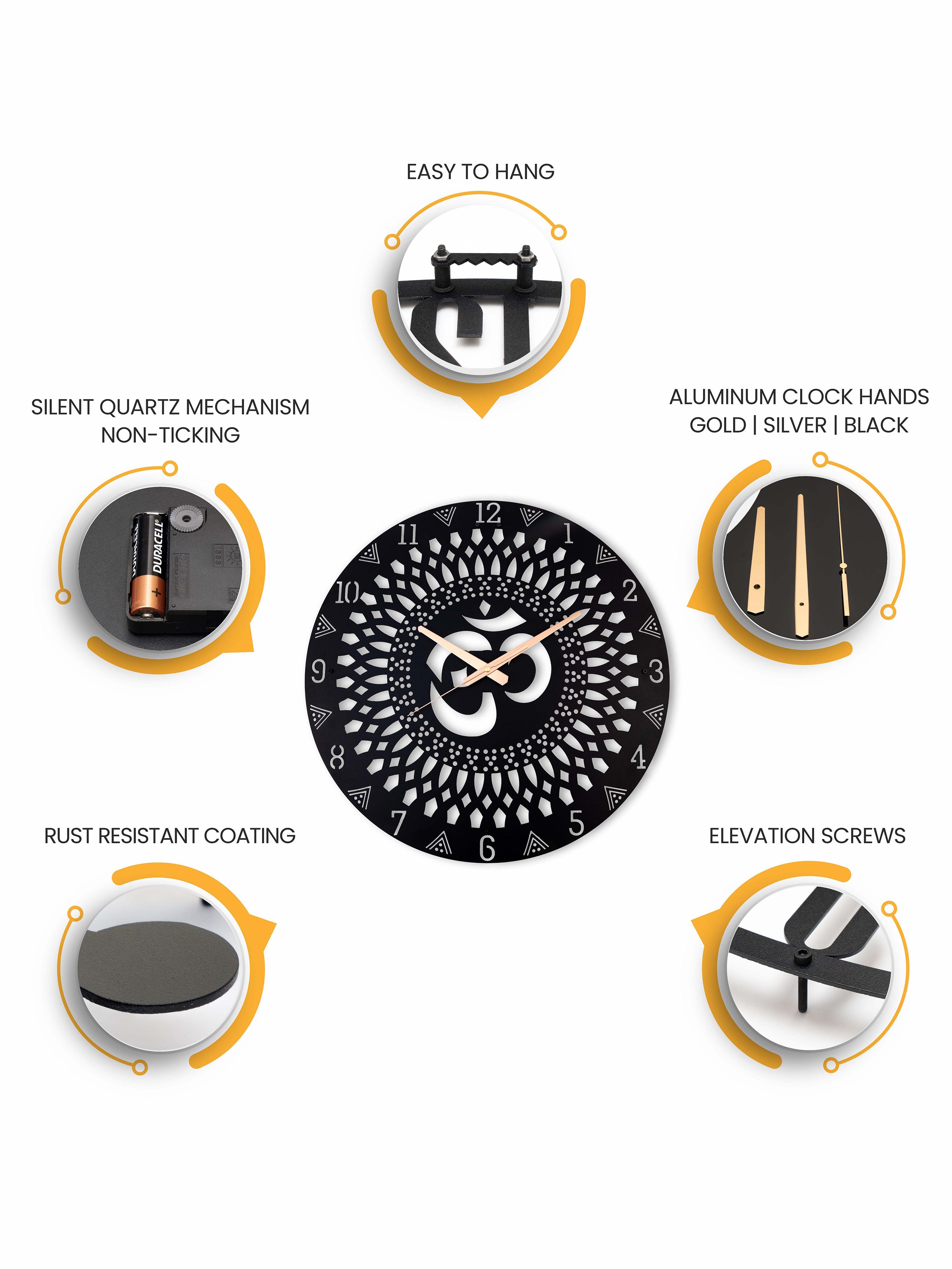 OM Symbol Black Modern Oversize Wall Clock