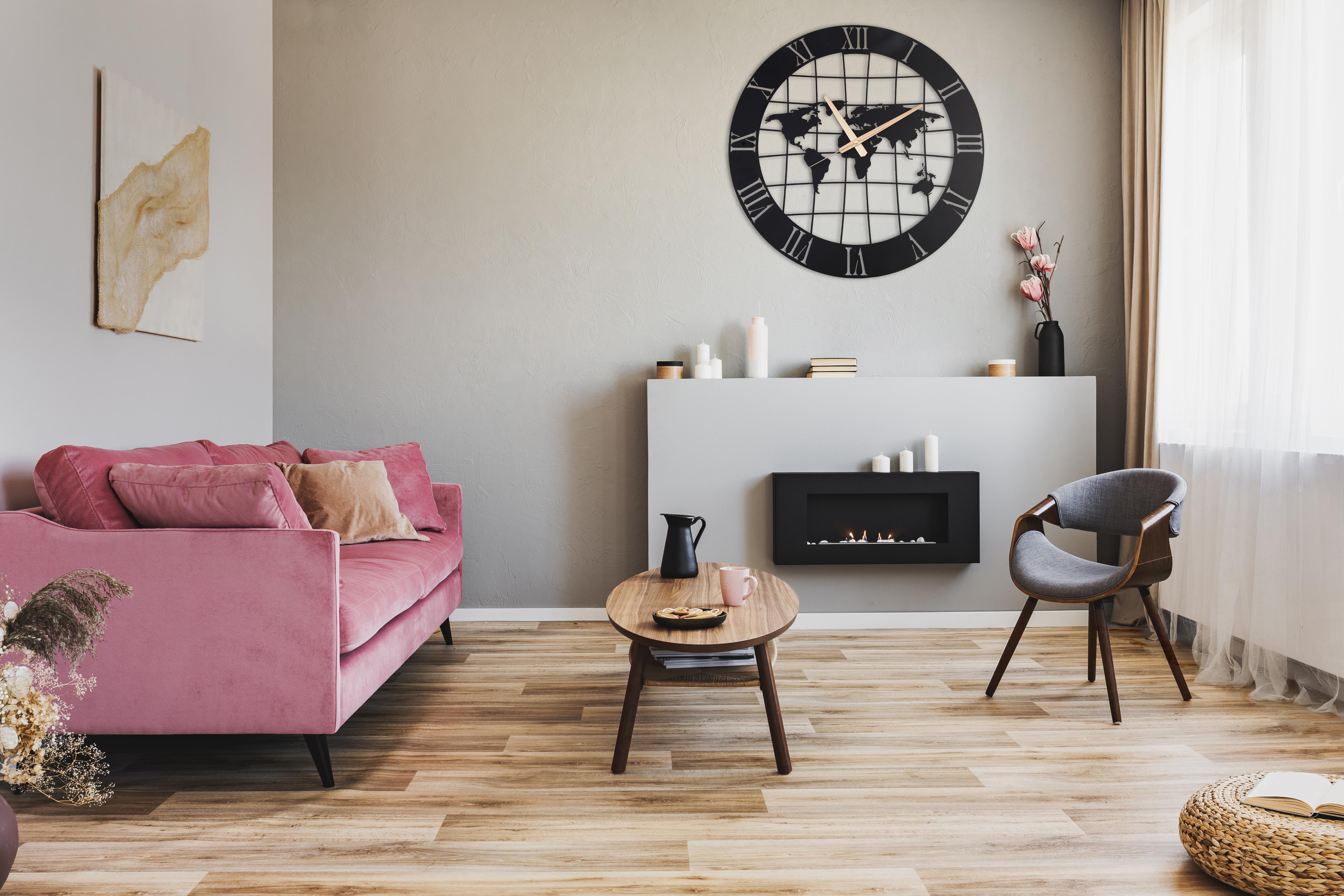 World Map Wall Clock with Roman Numbers