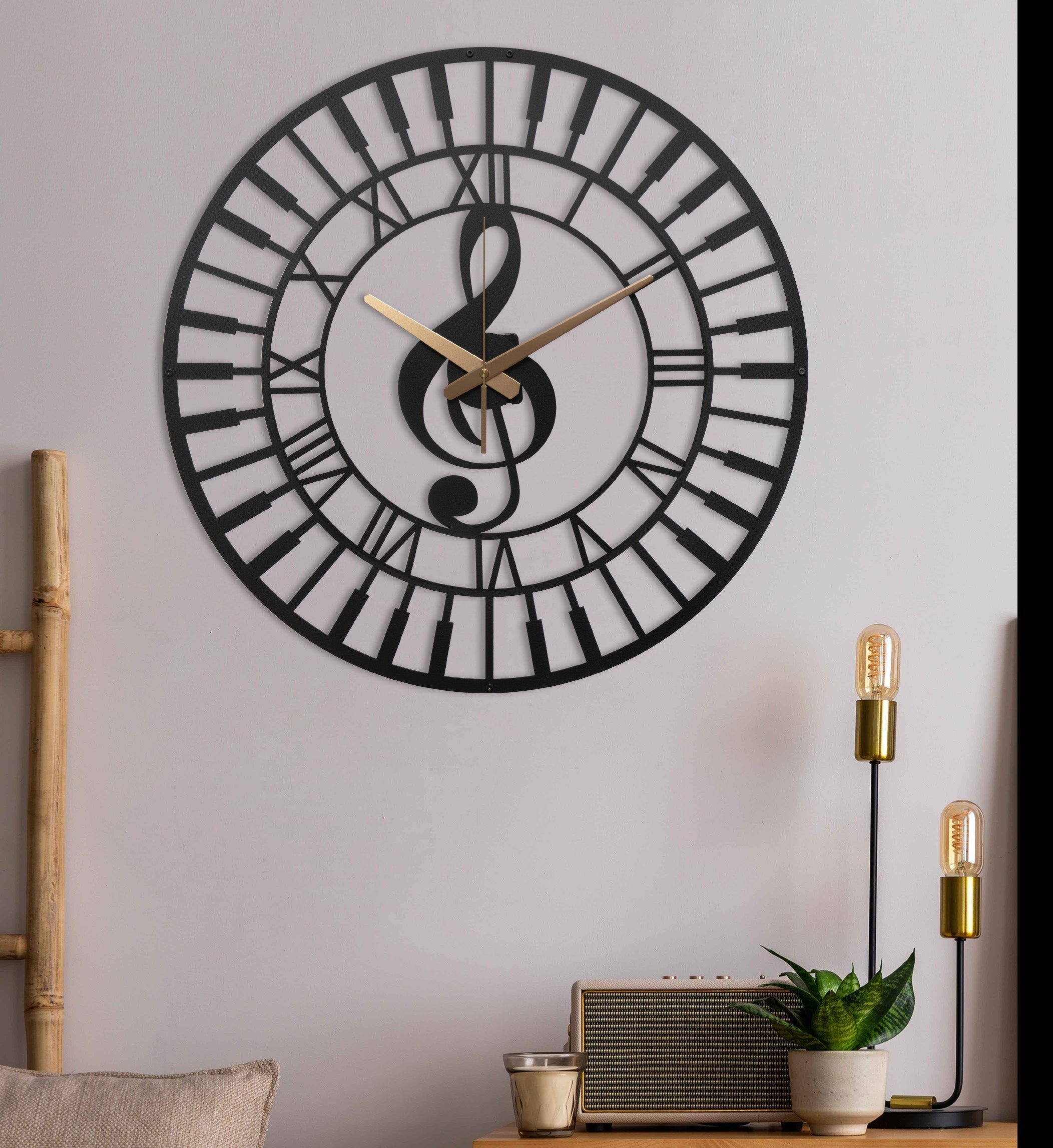 Music Wall Clock with Roman Numbers