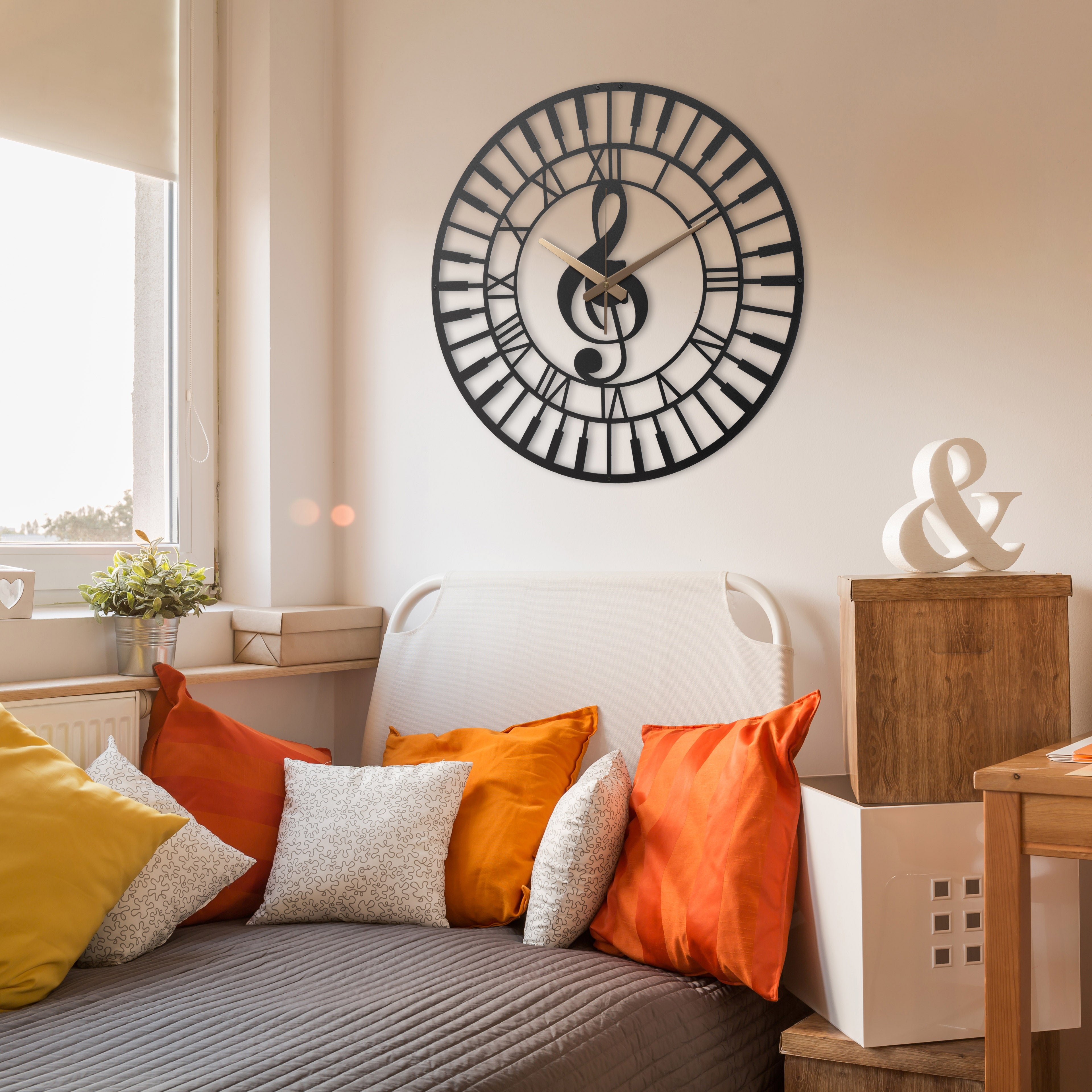 Music Wall Clock with Roman Numbers
