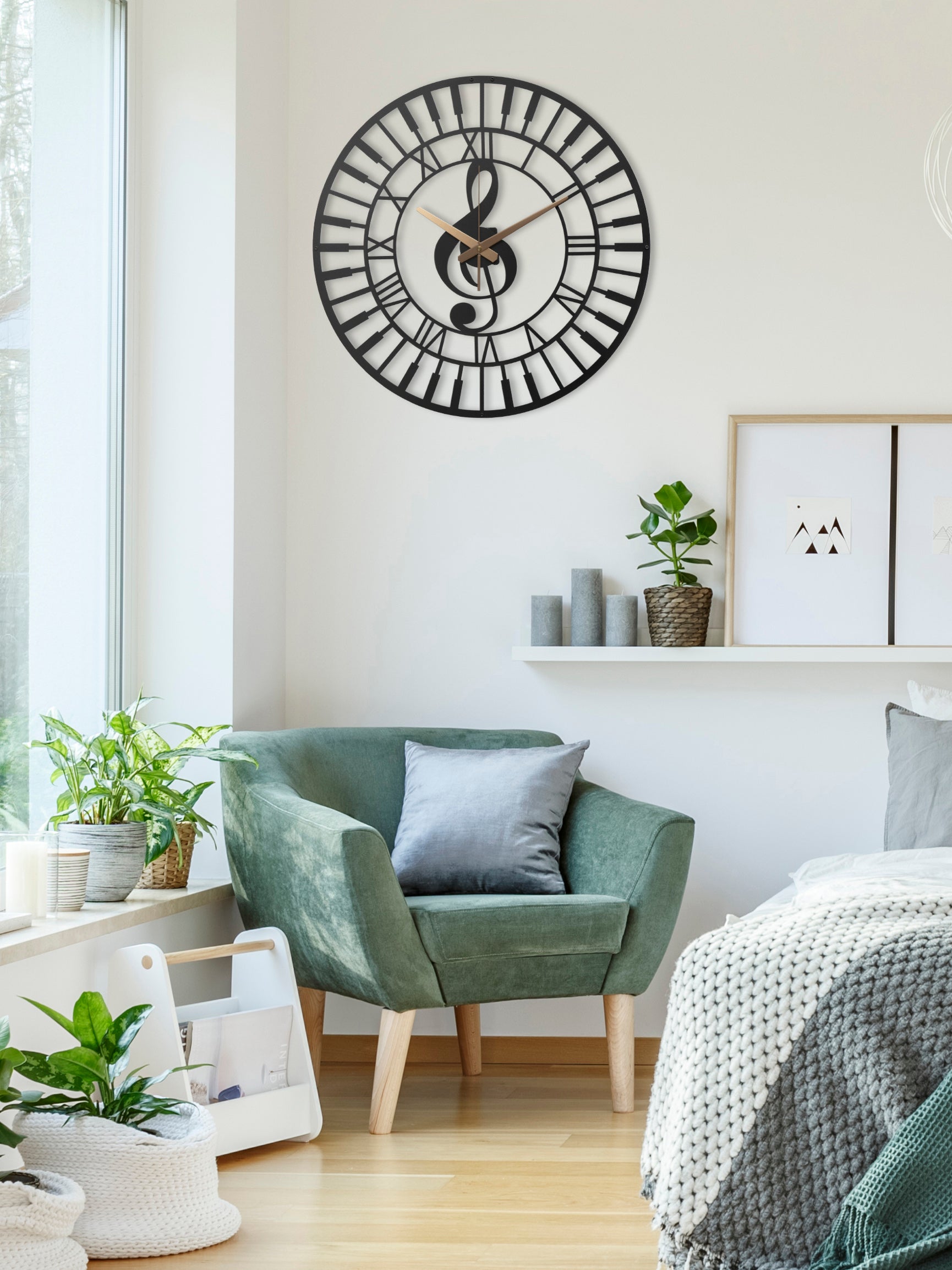 Music Wall Clock with Roman Numbers