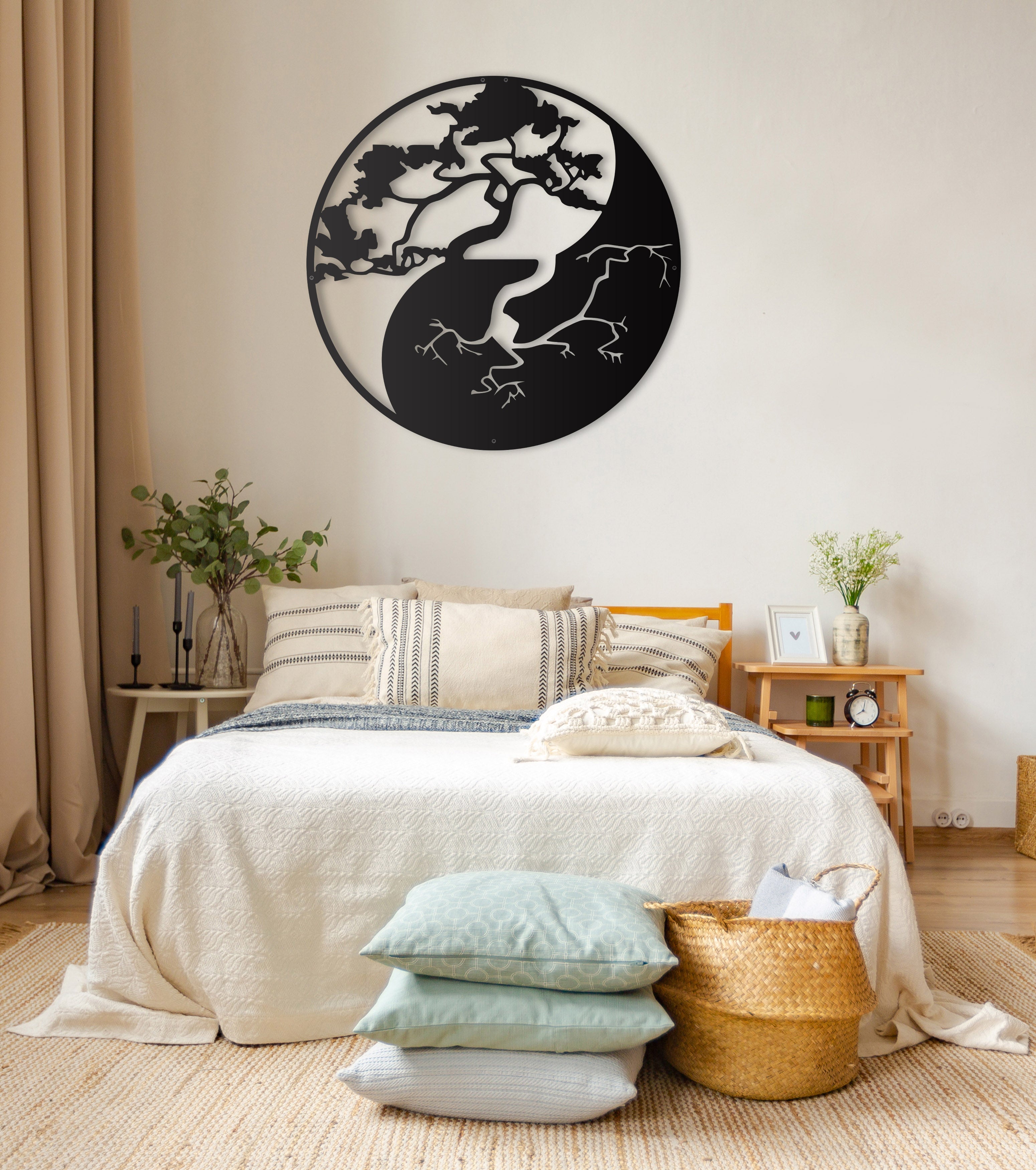 metal bonsai tree wall art Unique Bonsai Tree Wall Decor/Aesthetic Modern Metal Wall Art/ Gift For Her New Home Gift House Black Living Room Wall Decor L ( 70 cm )