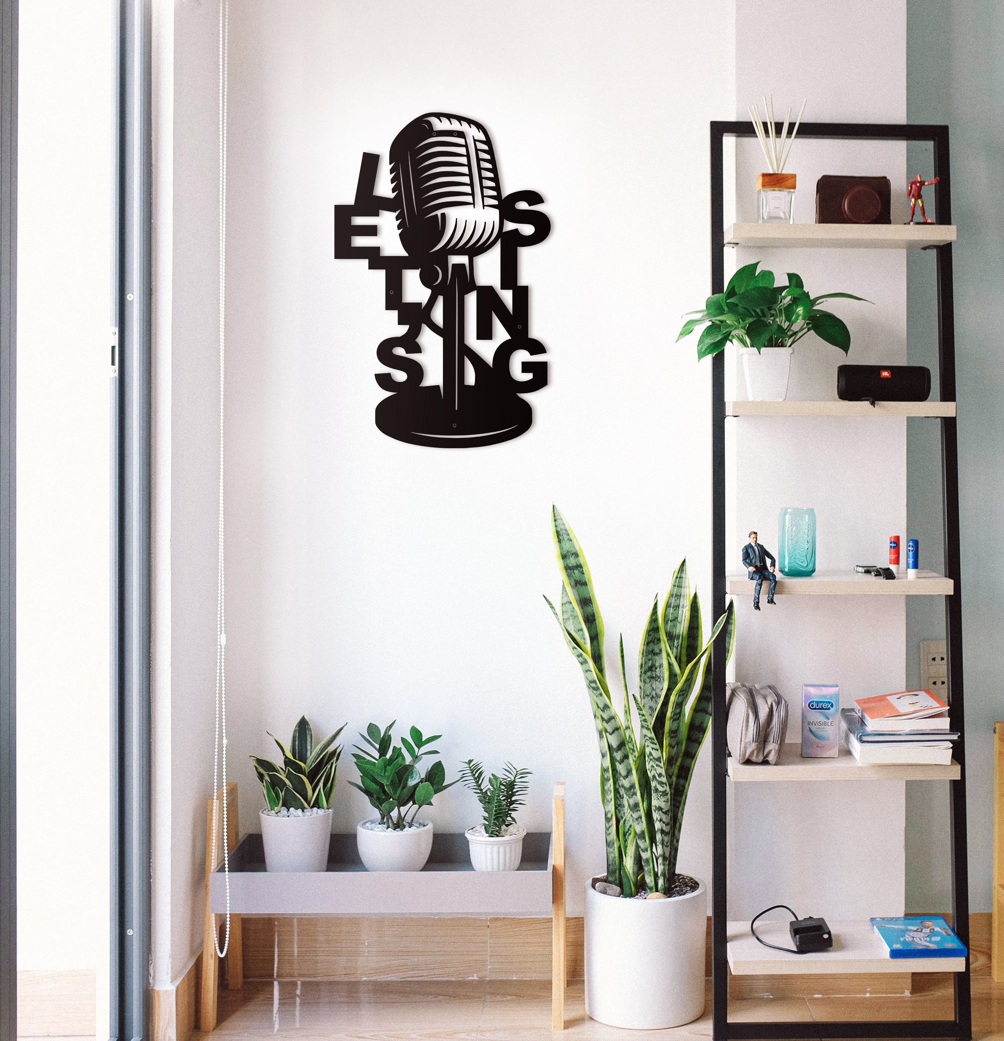 Microphone Wall Decor,Music Metal Wall Decor,Modern New Home Gift,Young Room Art Decor Housewarming Gifts Idea Wall Hanging Decoration
