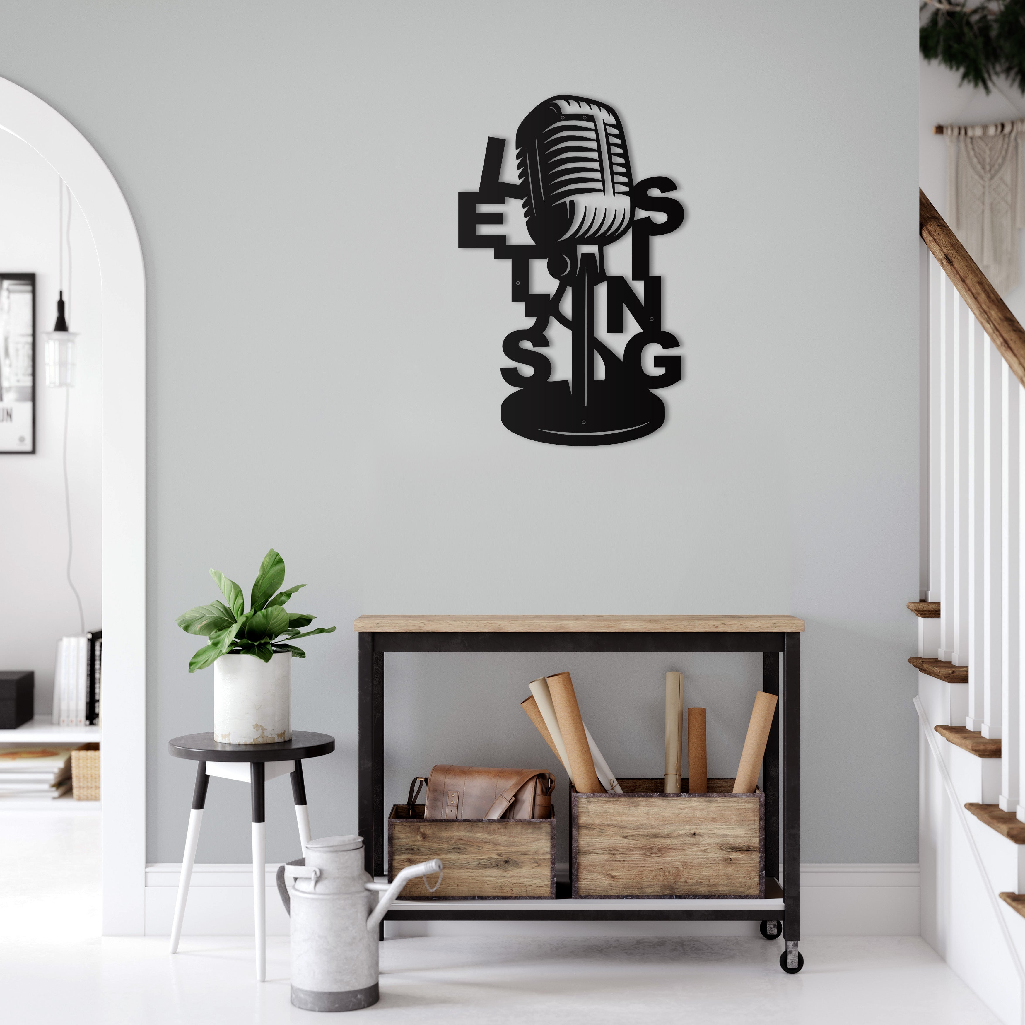 Microphone Wall Decor,Music Metal Wall Decor,Modern New Home Gift,Young Room Art Decor Housewarming Gifts Idea Wall Hanging Decoration