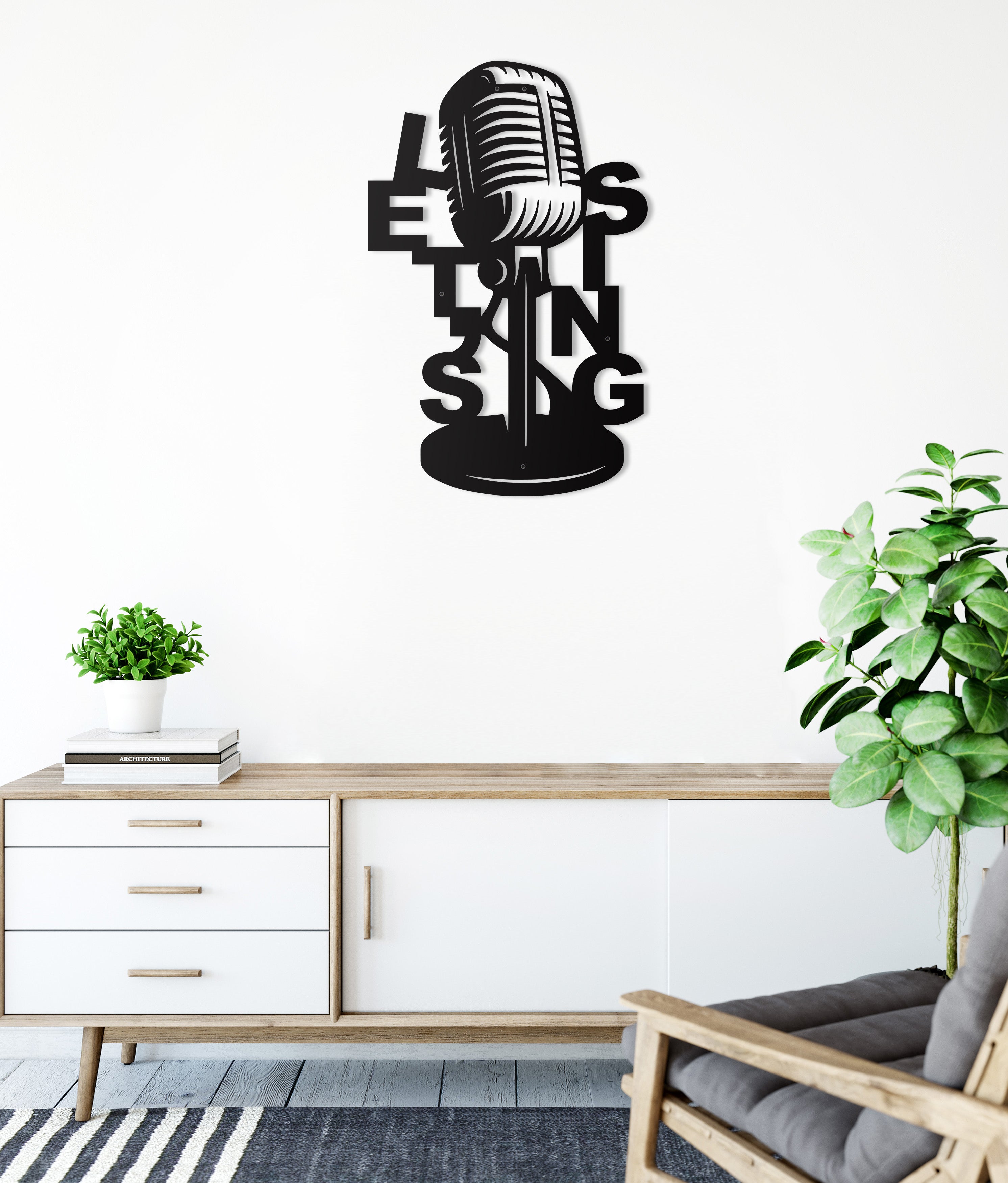 Microphone Wall Decor,Music Metal Wall Decor,Modern New Home Gift,Young Room Art Decor Housewarming Gifts Idea Wall Hanging Decoration