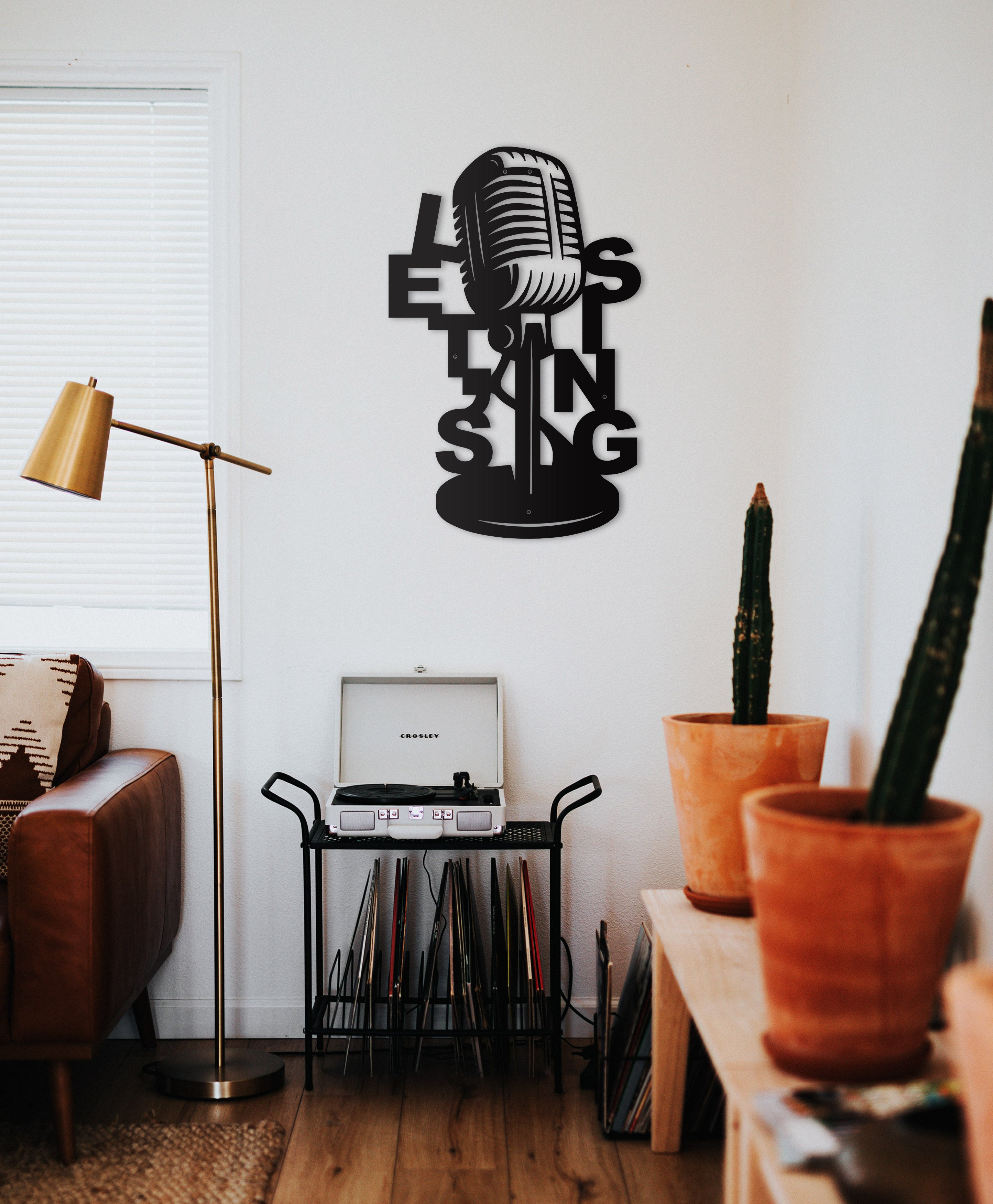 Microphone Wall Decor,Music Metal Wall Decor,Modern New Home Gift,Young Room Art Decor Housewarming Gifts Idea Wall Hanging Decoration