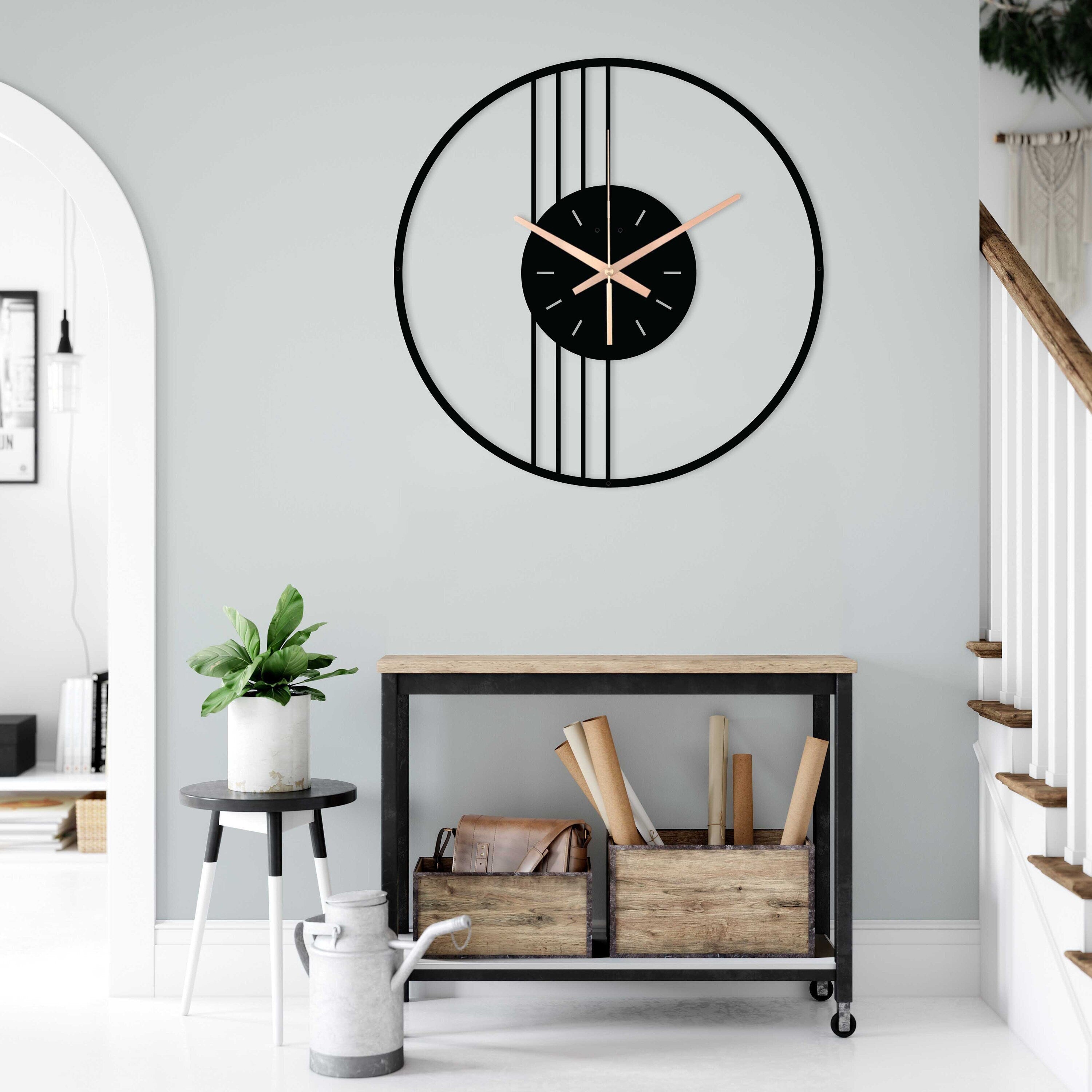 Geometric Clock, Large Wall Clock, Silent Wall Clock, Modern Minimalist Clock, Black Unique Wall Clock, Housewarming Gift, Clocks For Wall