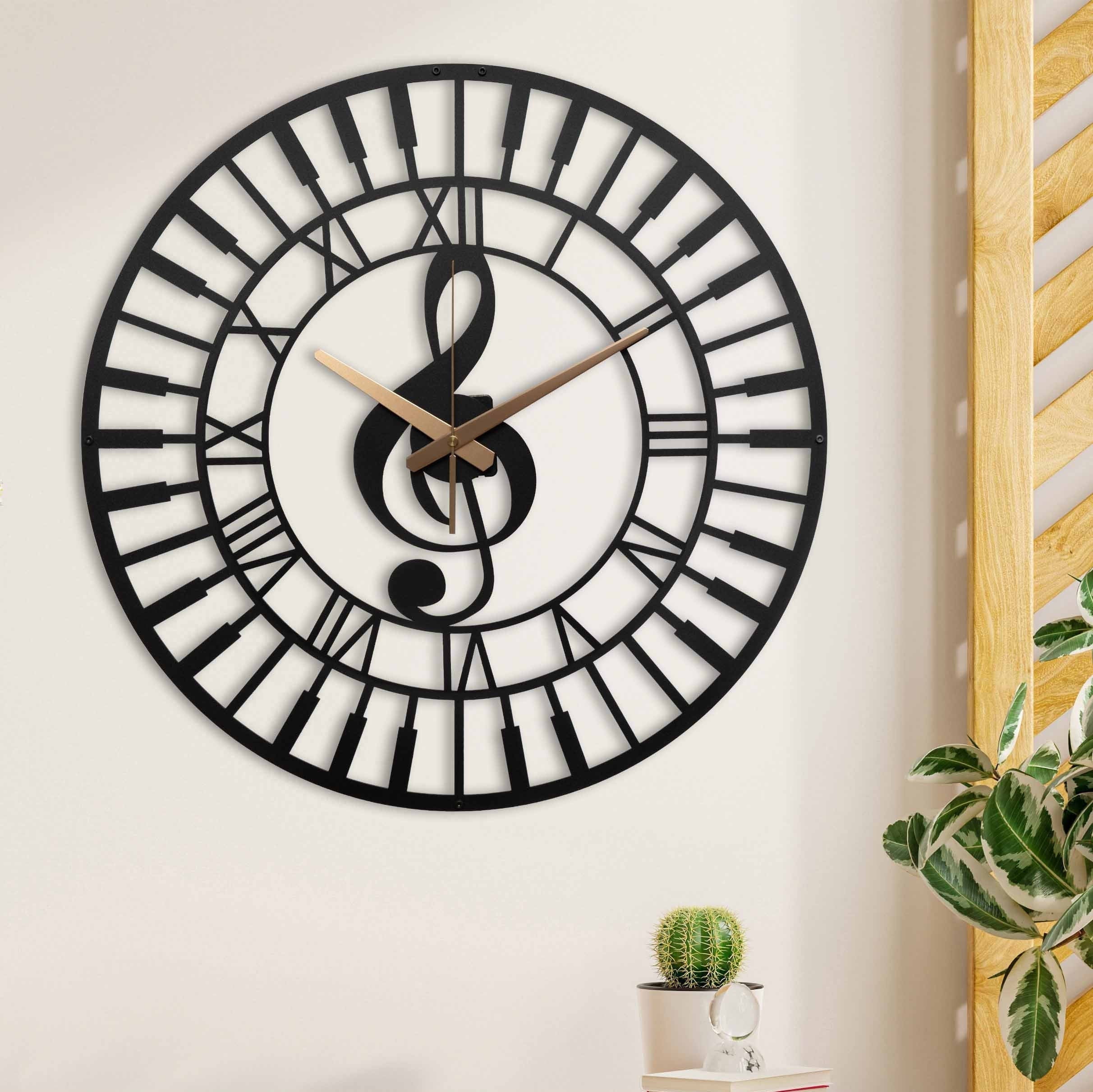 Wall Clock, Music Clock, Unique Wall Clock, Silent Wall Clock, Metal Wall Clock Living Room Wall Clock Roman Numerals Clock, Laser Cut Clock