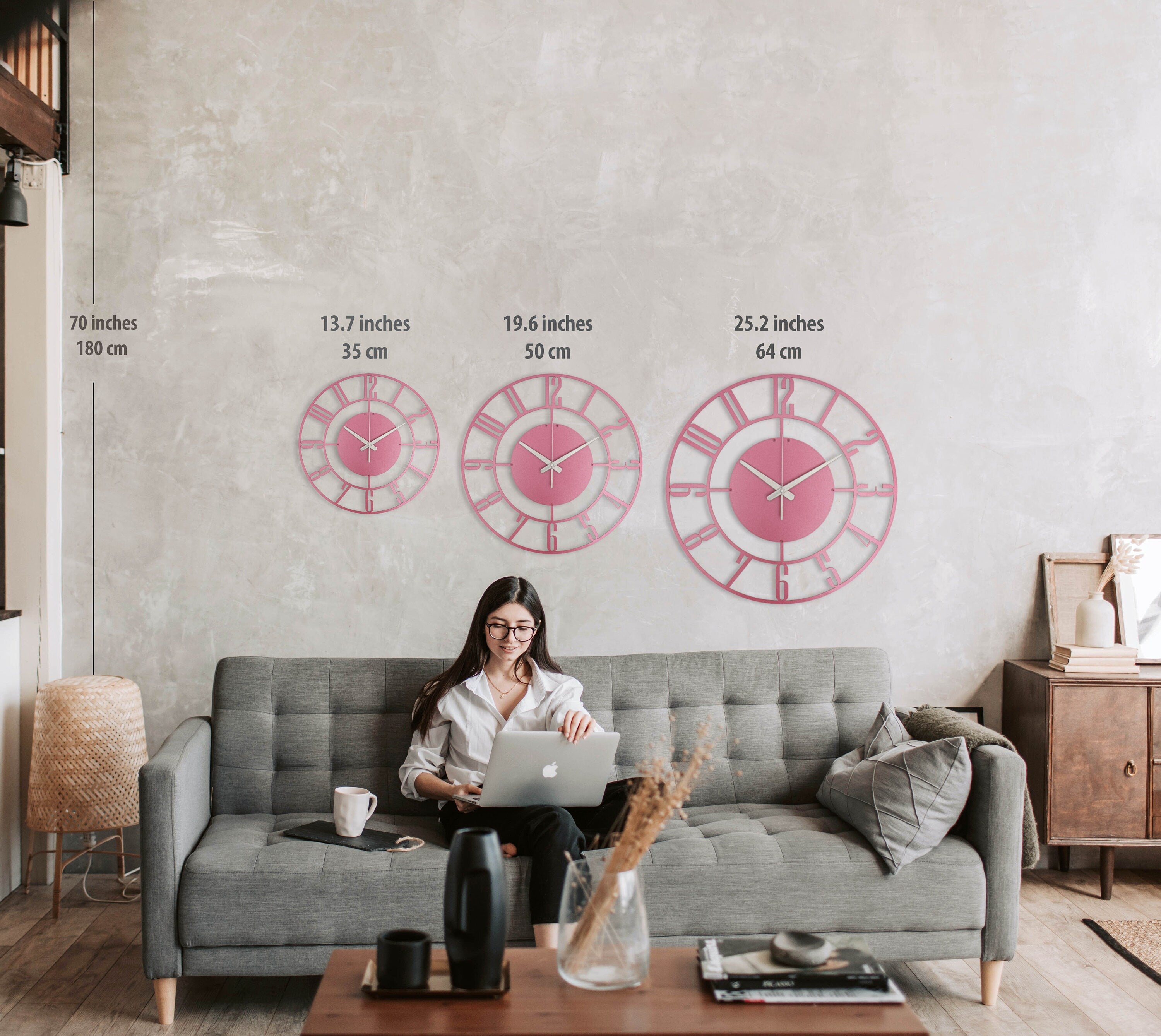 Magenta Metal Wall Clock, Large Wall Clock, Modern Wall Clock, Silent Wall Clock, Unique Wall Clock, Oversized Wall Clock, Clocks For Wall