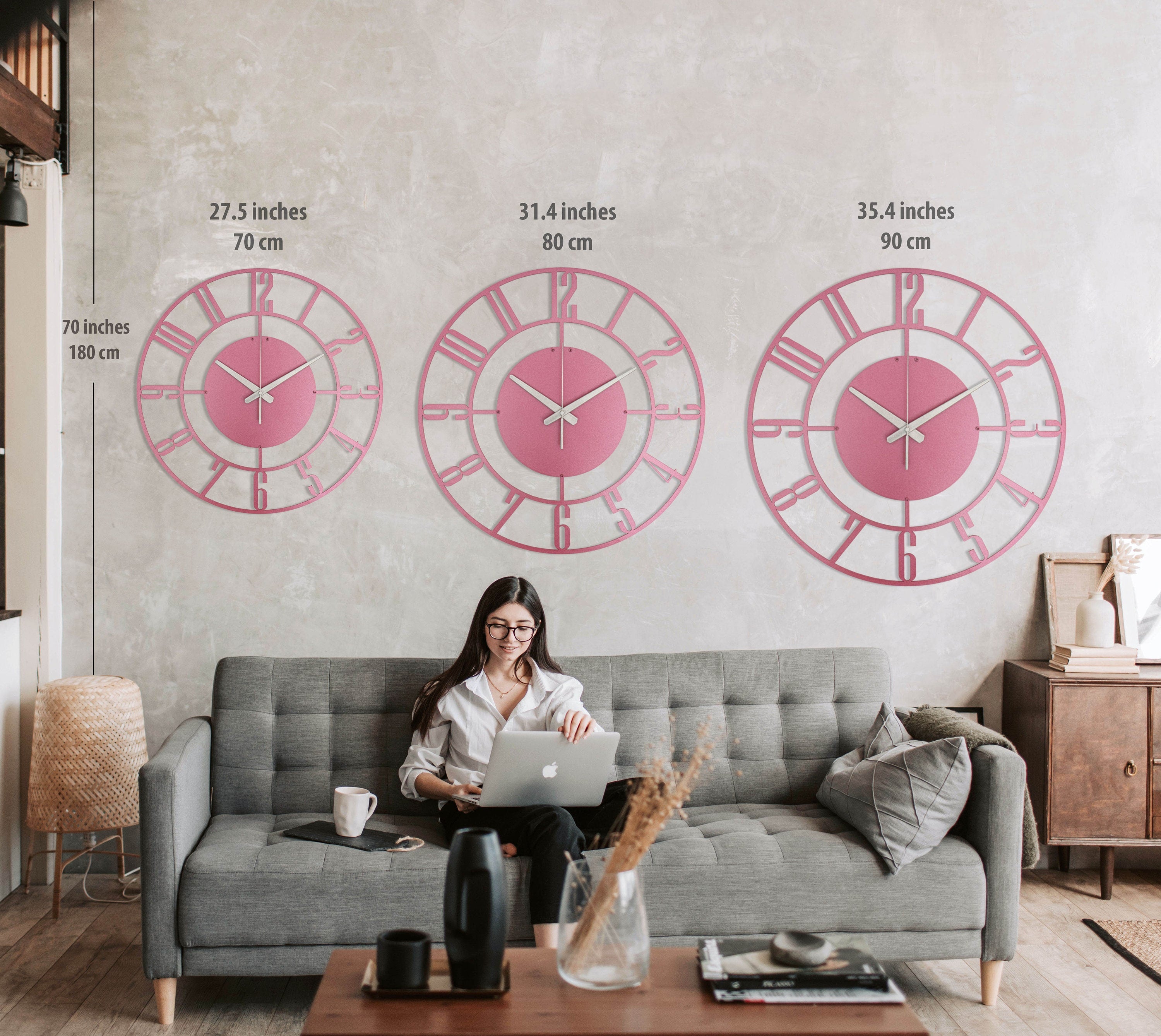 Magenta Metal Wall Clock, Large Wall Clock, Modern Wall Clock, Silent Wall Clock, Unique Wall Clock, Oversized Wall Clock, Clocks For Wall