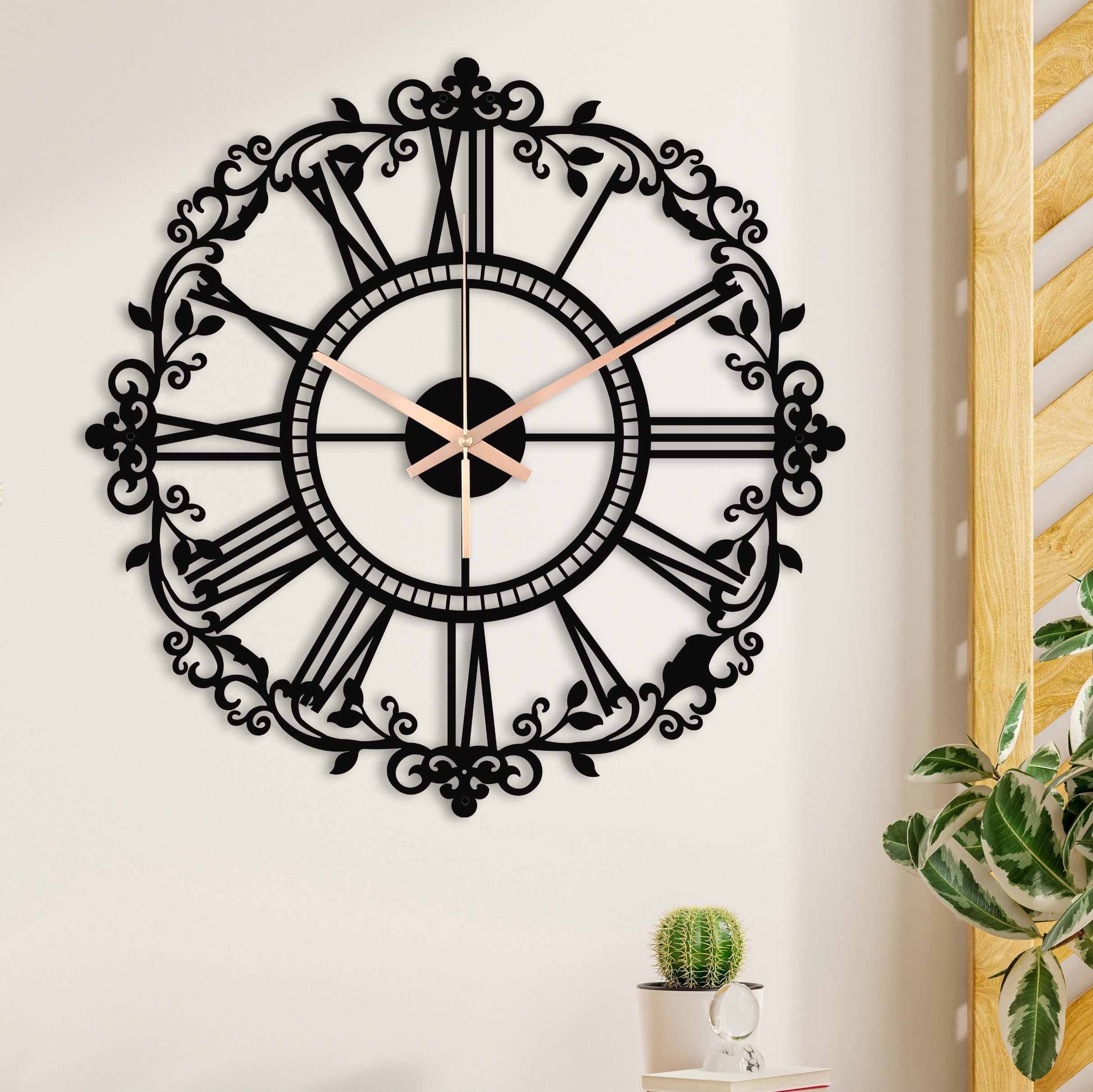 Modern Wall Clock, Black Wall Clock, Silent Large Wall Clock, Unique Wall Clock, Metal Wall Clock, Decorative New Home Gift, Laser Cut Clock
