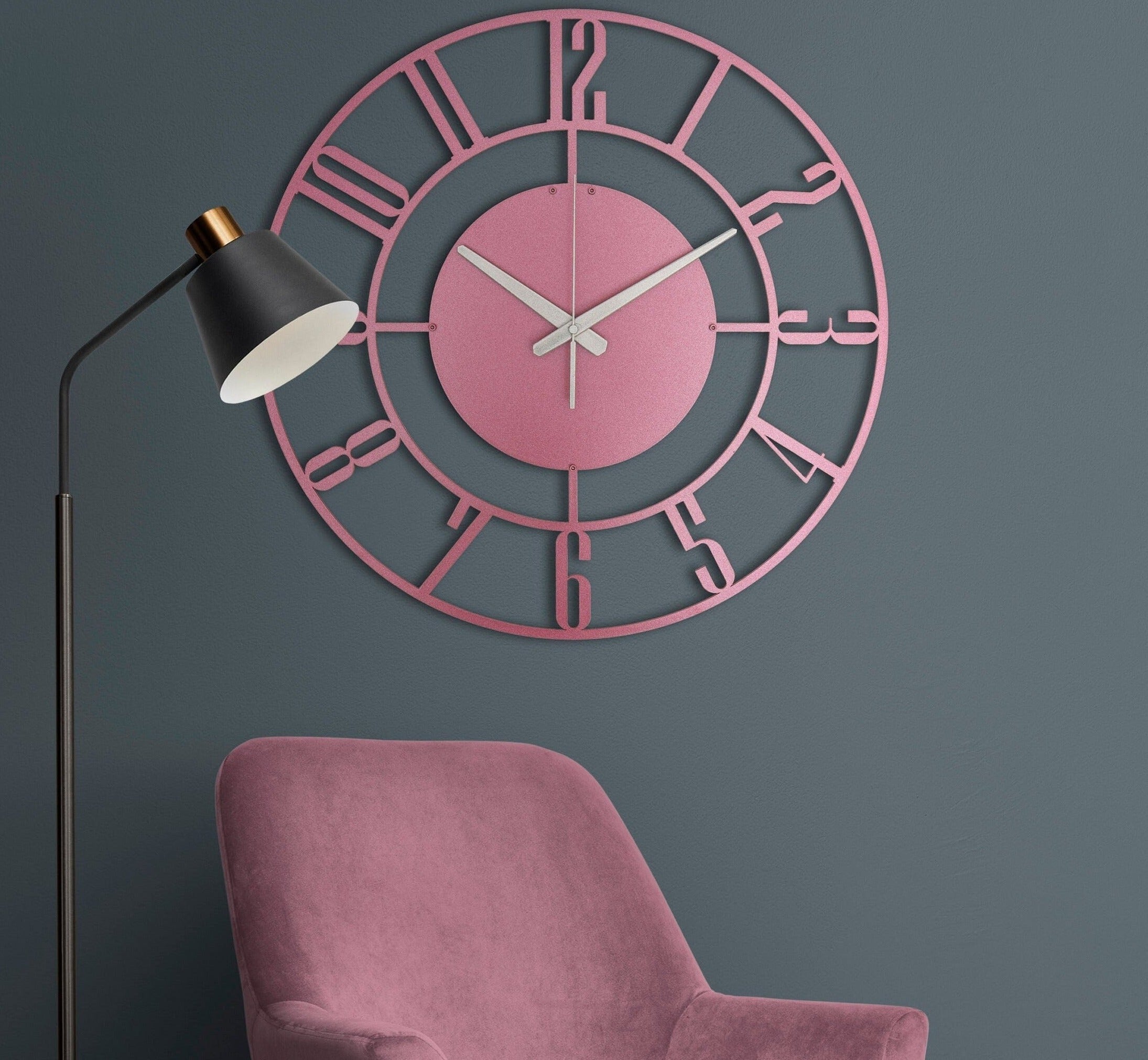 Magenta Metal Wall Clock, Large Wall Clock, Modern Wall Clock, Silent Wall Clock, Unique Wall Clock, Oversized Wall Clock, Clocks For Wall