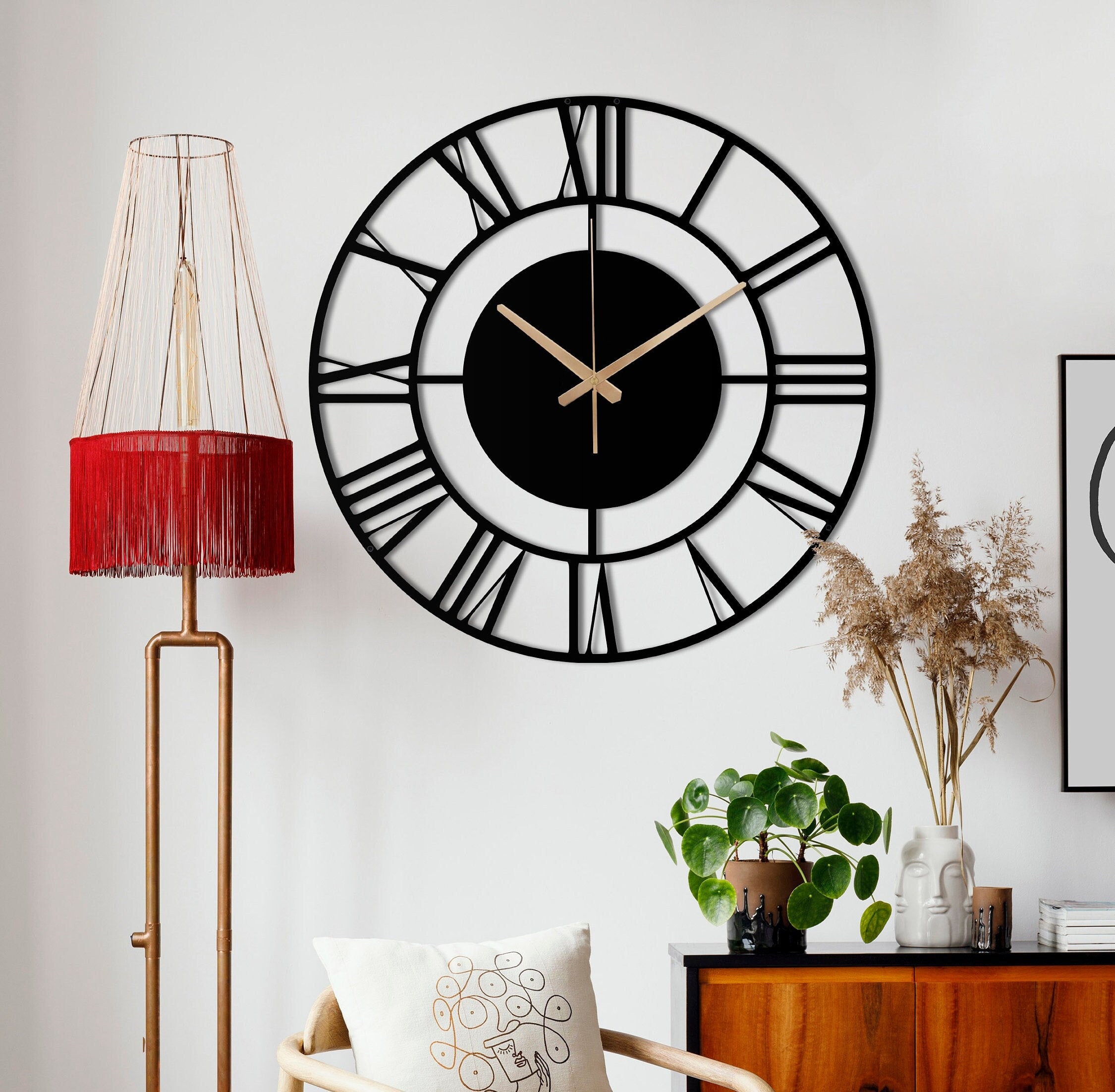 Unique Wall Clock, Silent Wall Clock, Small Metal Wall Clock, Black Wall Clock, Oversized Wall Clock, Retro Wall Clock, Laser Cut Clock
