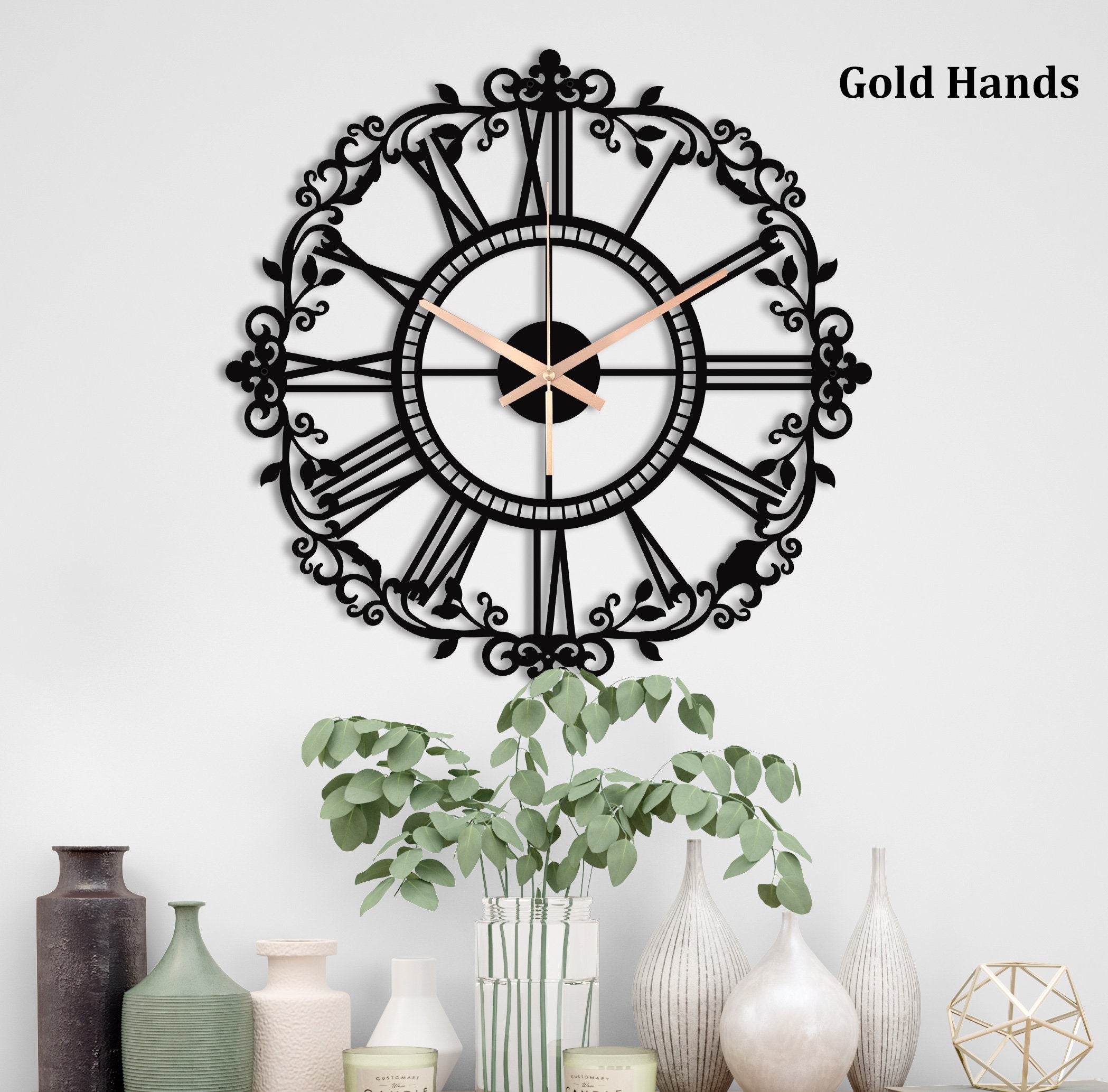 Modern Wall Clock, Black Wall Clock, Silent Large Wall Clock, Unique Wall Clock, Metal Wall Clock, Decorative New Home Gift, Laser Cut Clock