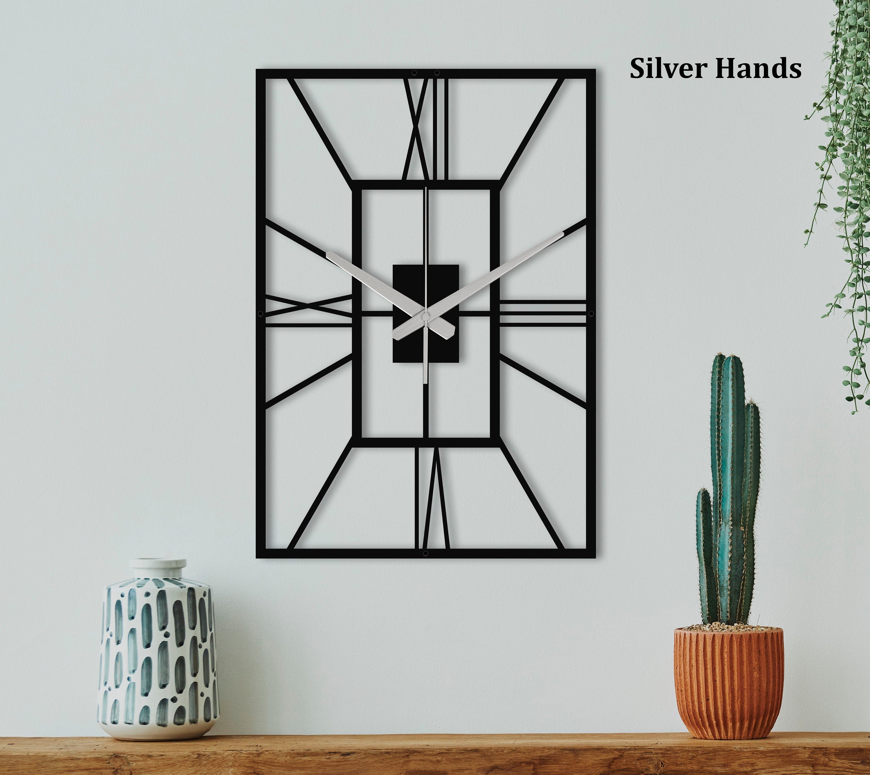 Rectangle Wall Clock, Metal Wall Clock, Unique Wall Clock, Roman Numerals Clock, Oversized Wall Clock, Small Wall Clock, Rectangular Clock