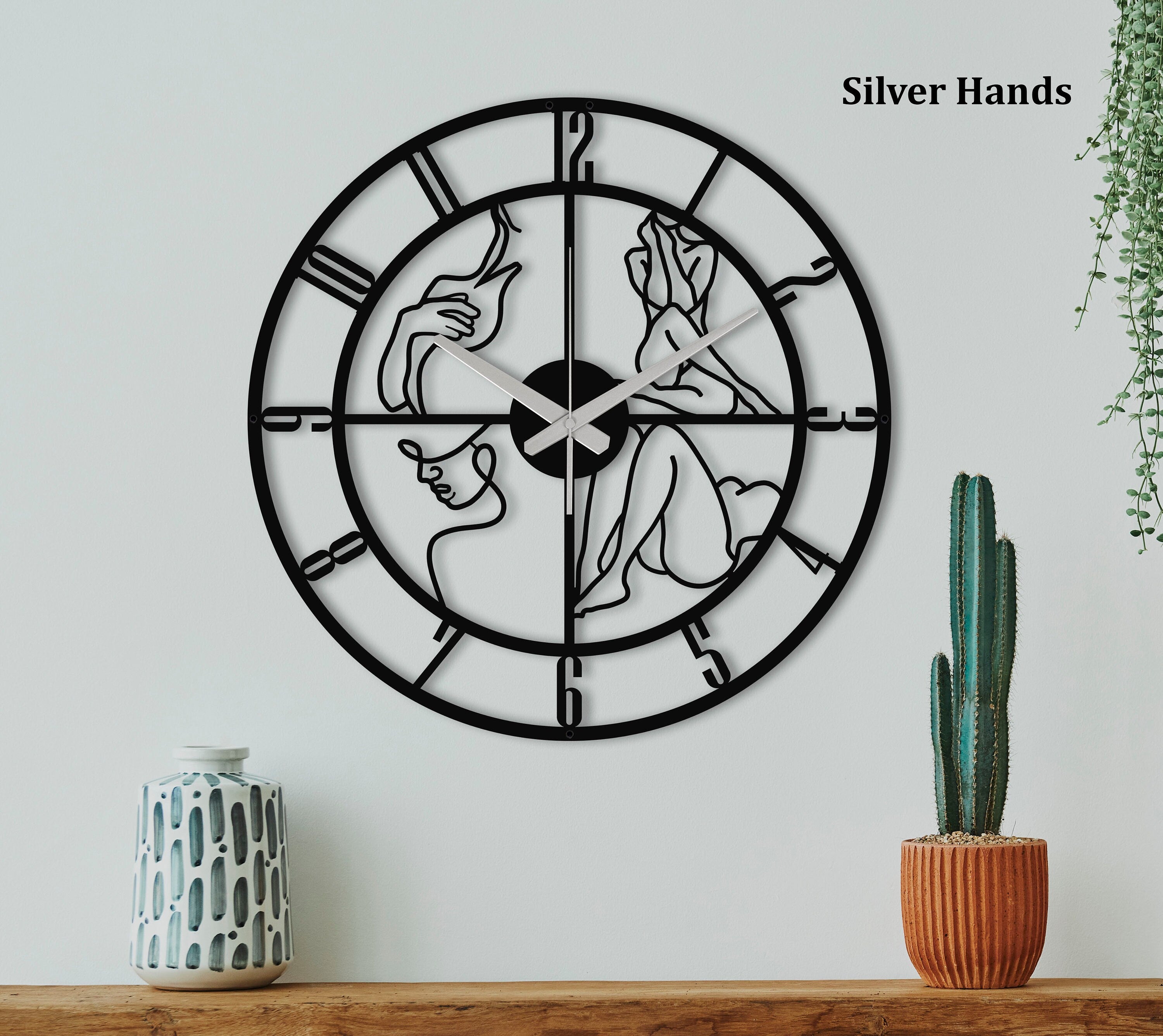 Sexy Metal Wall Clock, Nude Woman Minimalist Clock, Silent Line Art Black Wall Clock, Bedroom Wall Clock, Unique Wall Clock, Laser Cut Clock