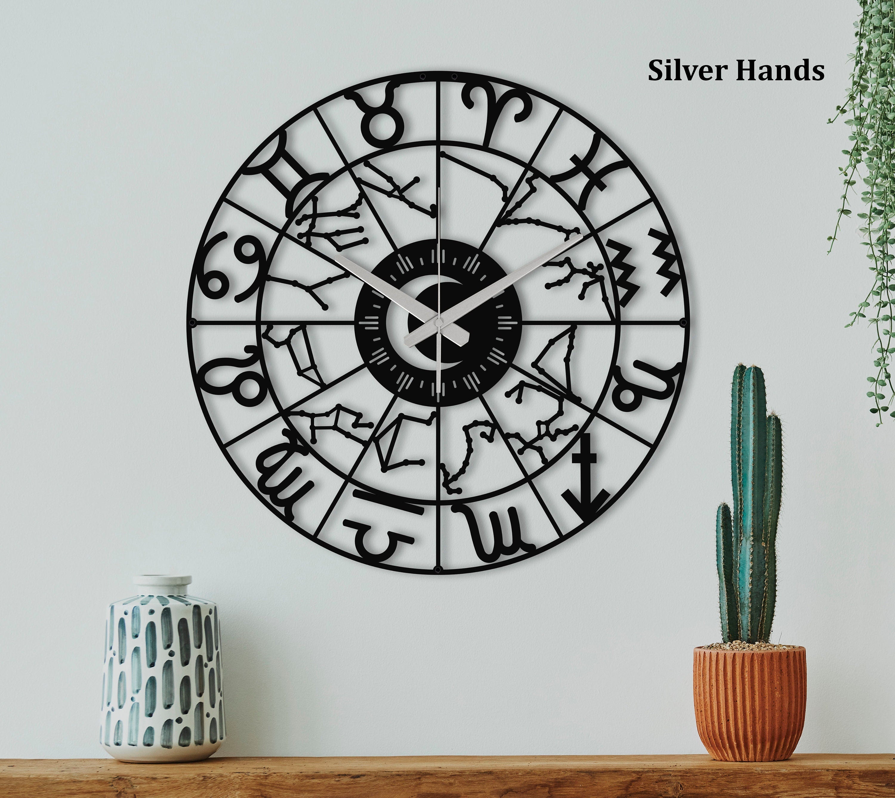 Large Horoscope Clock, Modern Wall Clock, Black Wall Clock, Silent Wall Clock, Unique Wall Clock, Oversized Wall Clock, Clocks For Wall