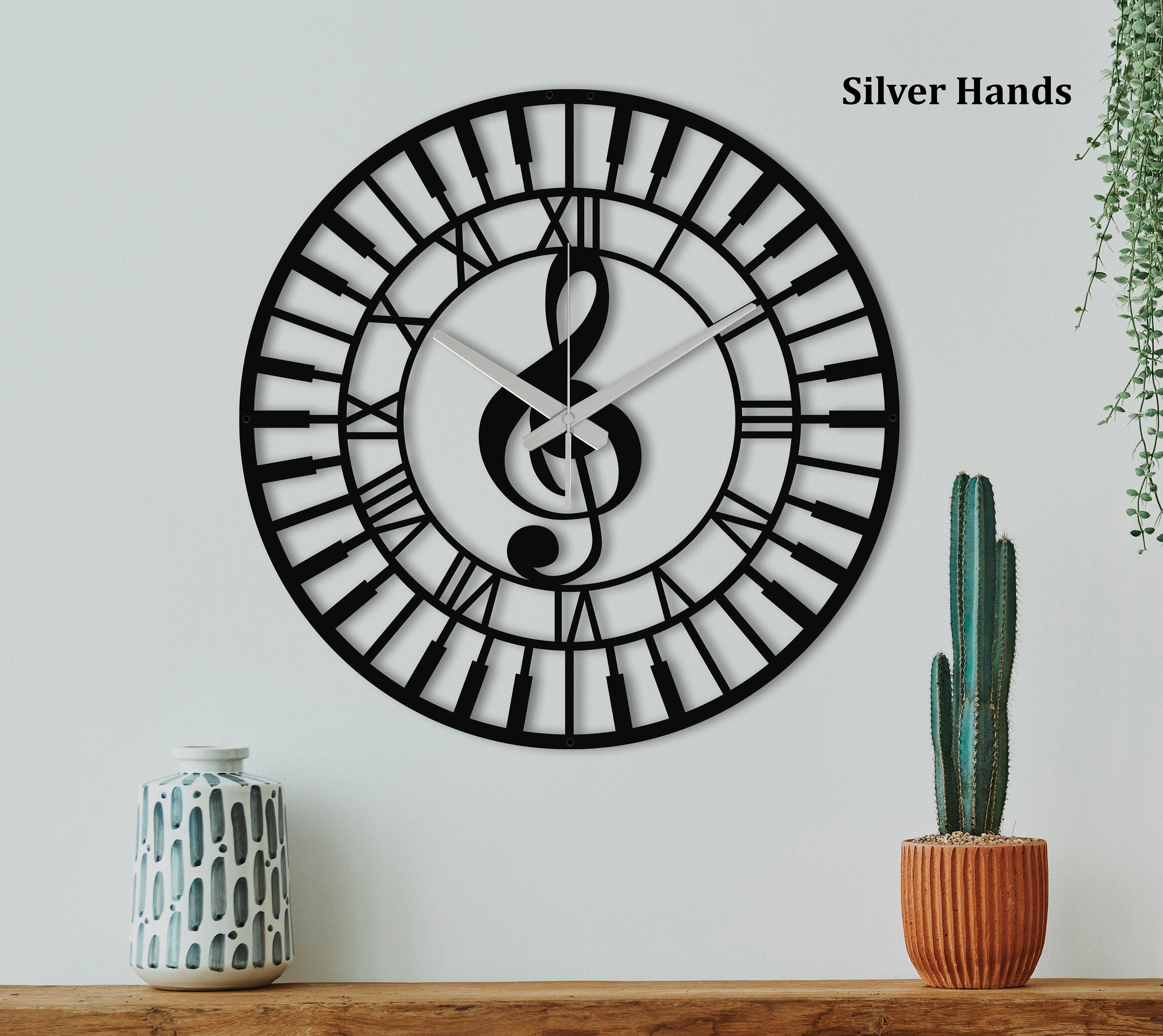 Wall Clock, Music Clock, Unique Wall Clock, Silent Wall Clock, Metal Wall Clock Living Room Wall Clock Roman Numerals Clock, Laser Cut Clock