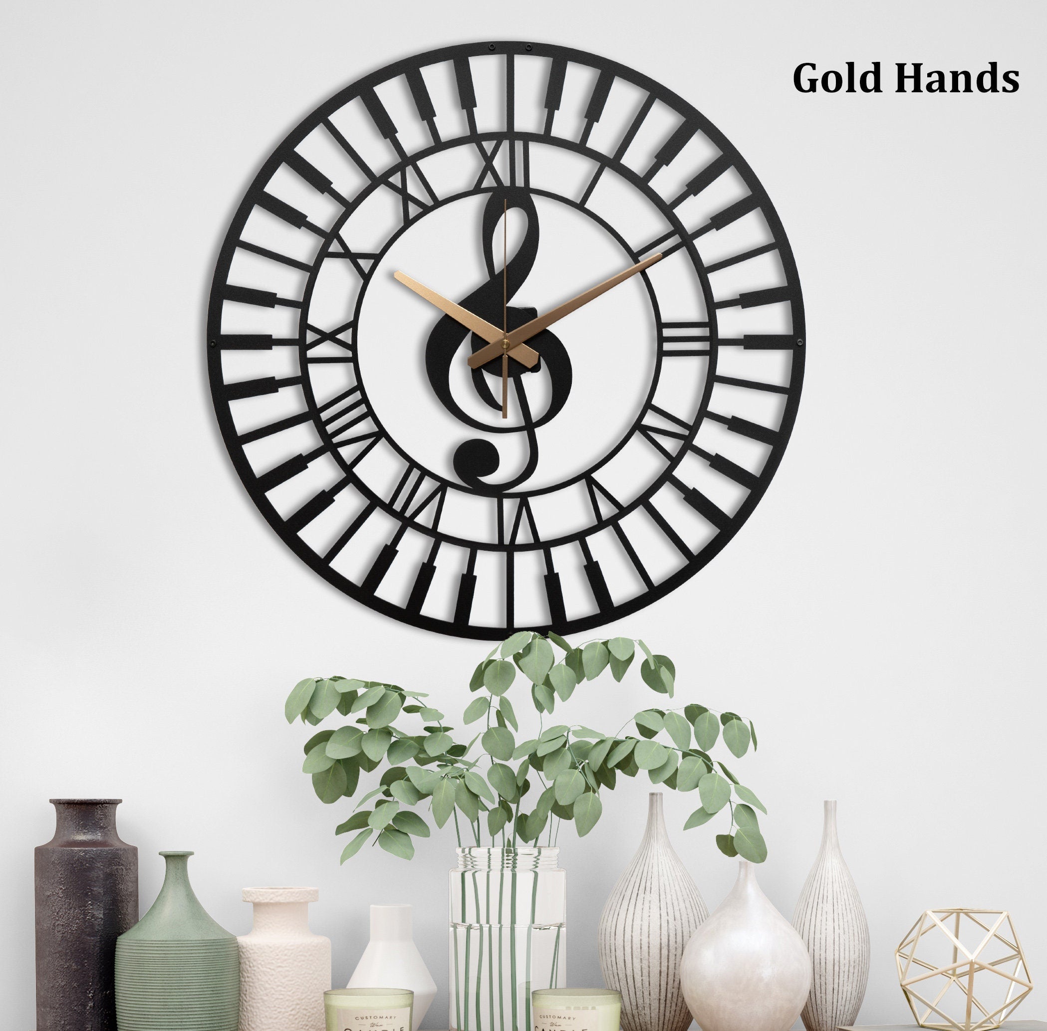 Wall Clock, Music Clock, Unique Wall Clock, Silent Wall Clock, Metal Wall Clock Living Room Wall Clock Roman Numerals Clock, Laser Cut Clock