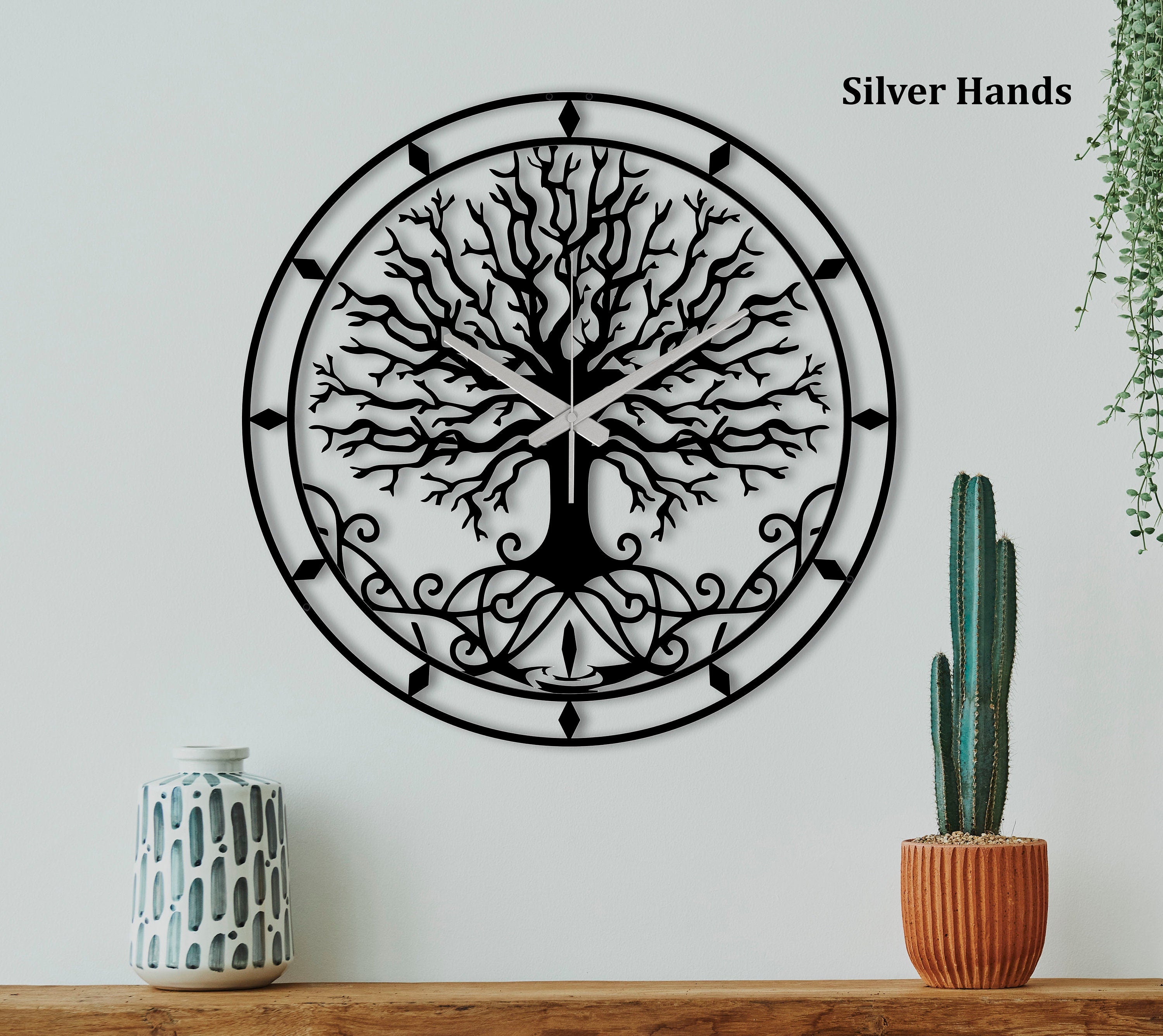 Tree Of Life Clock, Unique Wall Clock, Oversized Wall Clock, Small Metal Wall Clock, Black Wall Clock, Large Mantel Clock, Laser Cut Clock