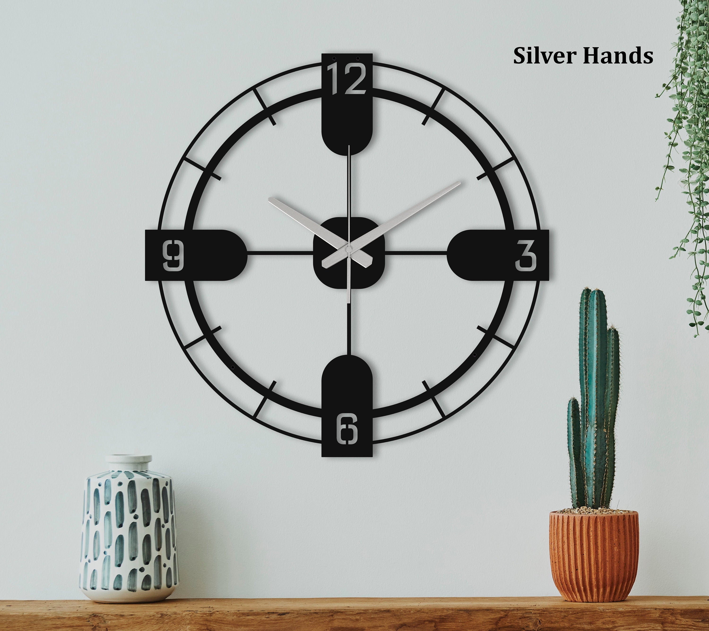 Minimalist Clock, Unique Wall Clock, Silent Wall Clock, Oversized Wall Clock, Modern Metal Wall Clock, Silent Wall Clock, Laser Cut Clock
