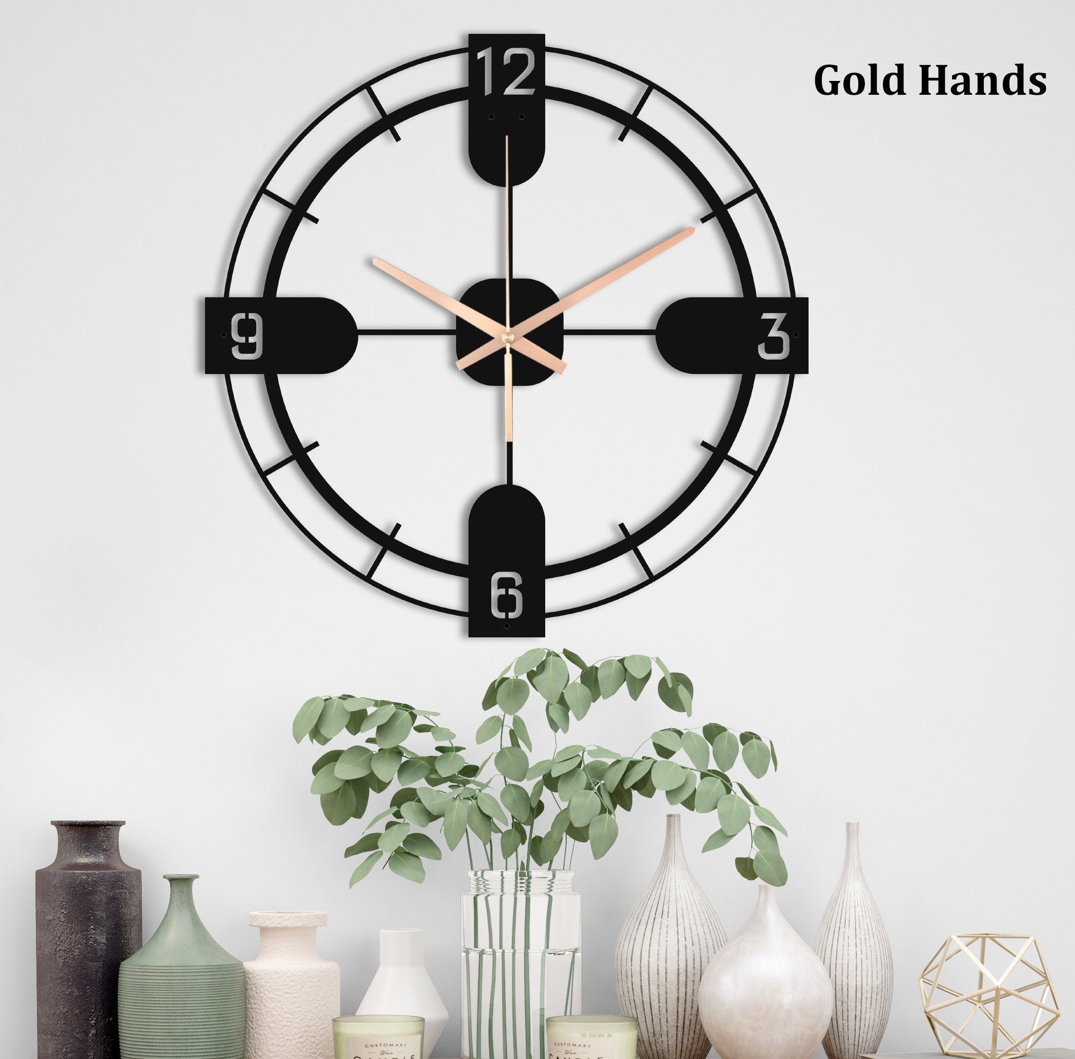 Minimalist Clock, Unique Wall Clock, Silent Wall Clock, Oversized Wall Clock, Modern Metal Wall Clock, Silent Wall Clock, Laser Cut Clock