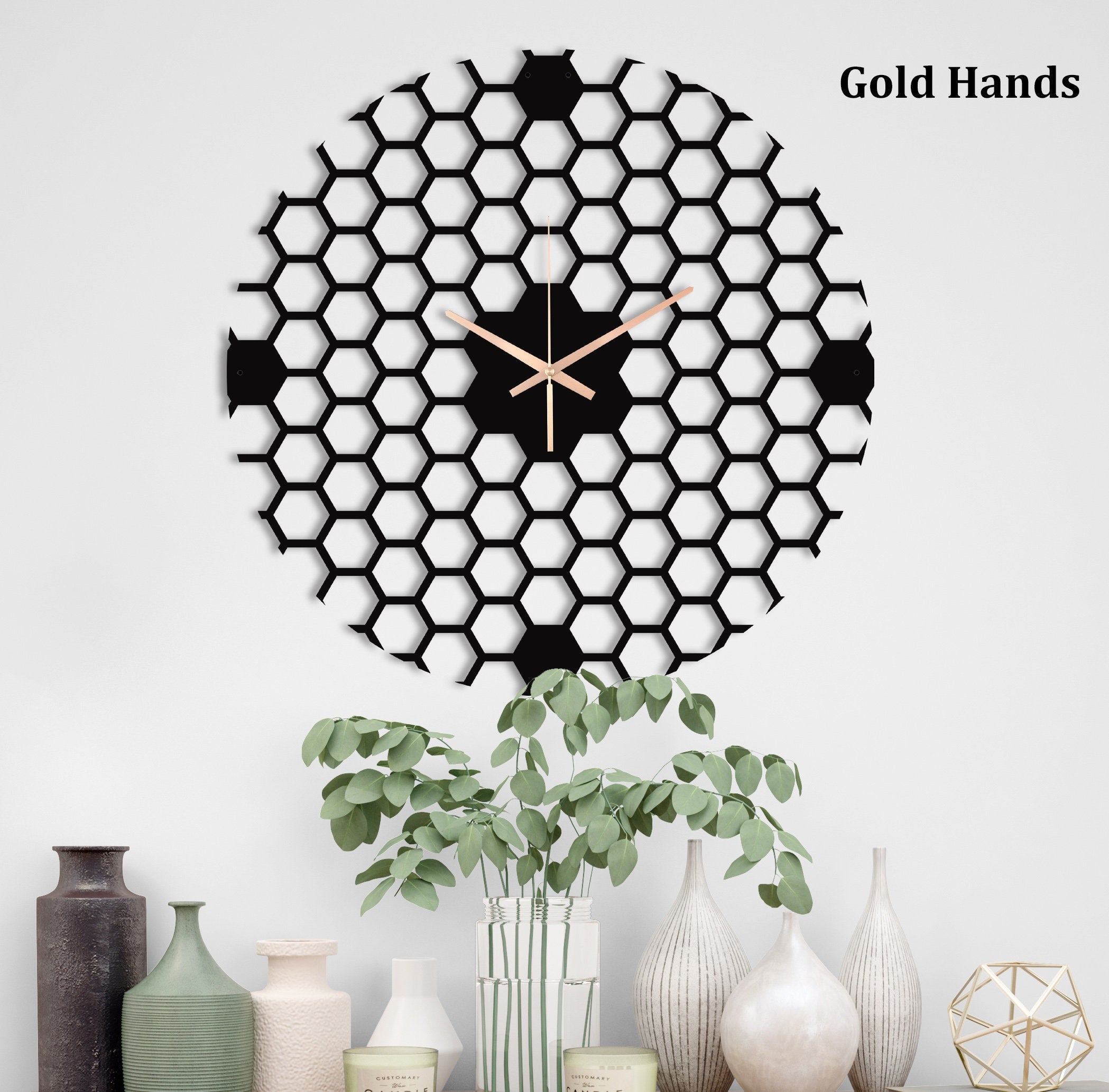 Honeycomb Wall Clock, Laser Cut Clock, Metal Wall Clock, Oversized Wall Clock, Farmhouse Wall Clock, Small Wall Clock, Clocks For Wall