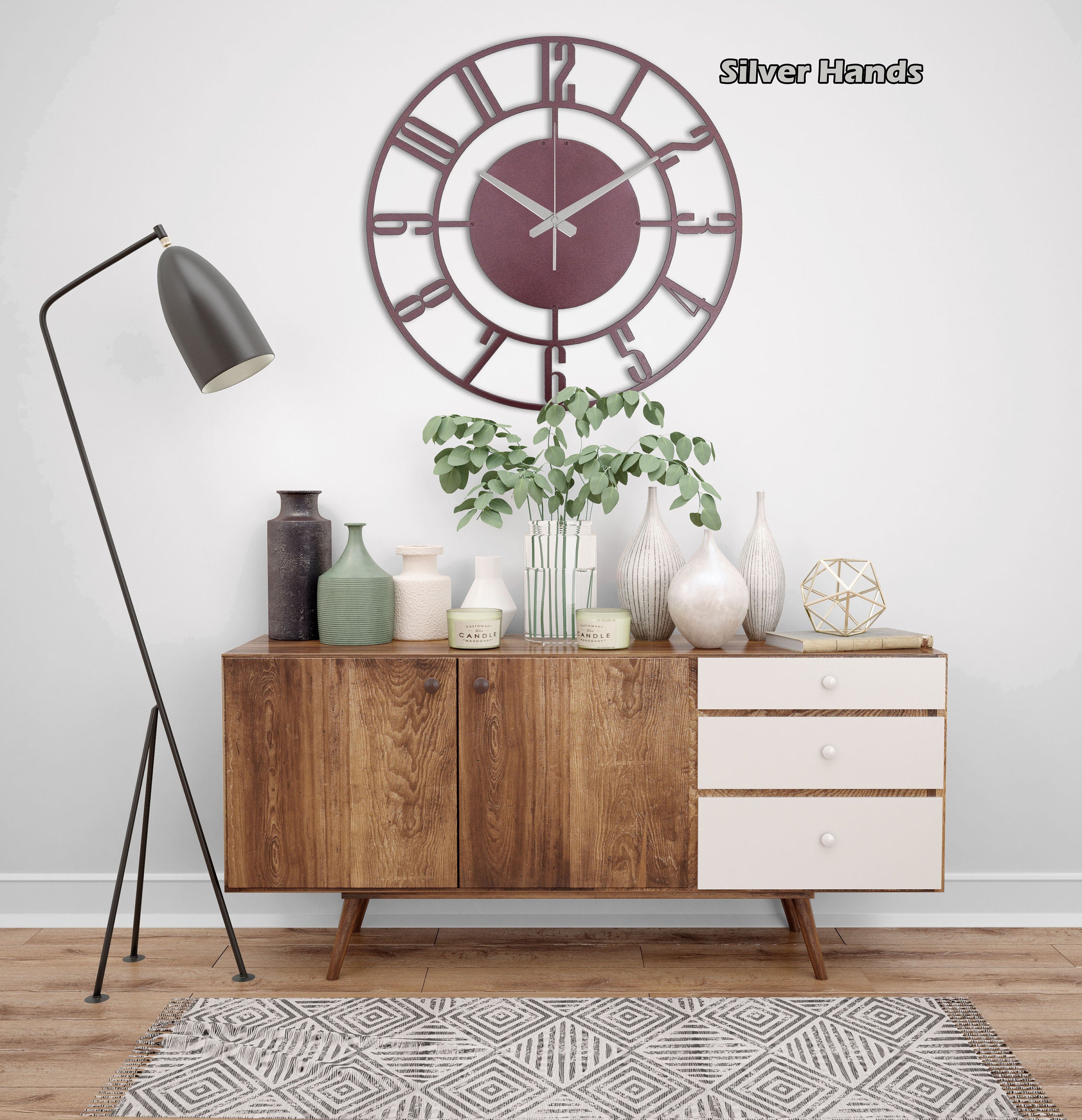Burgundy Wall Clock, Modern Wall Clock, Silent Small Wall Clock, Unique Wall Clock, Metal Wall Clock, Oversized Wall Clock, Clocks For Wall
