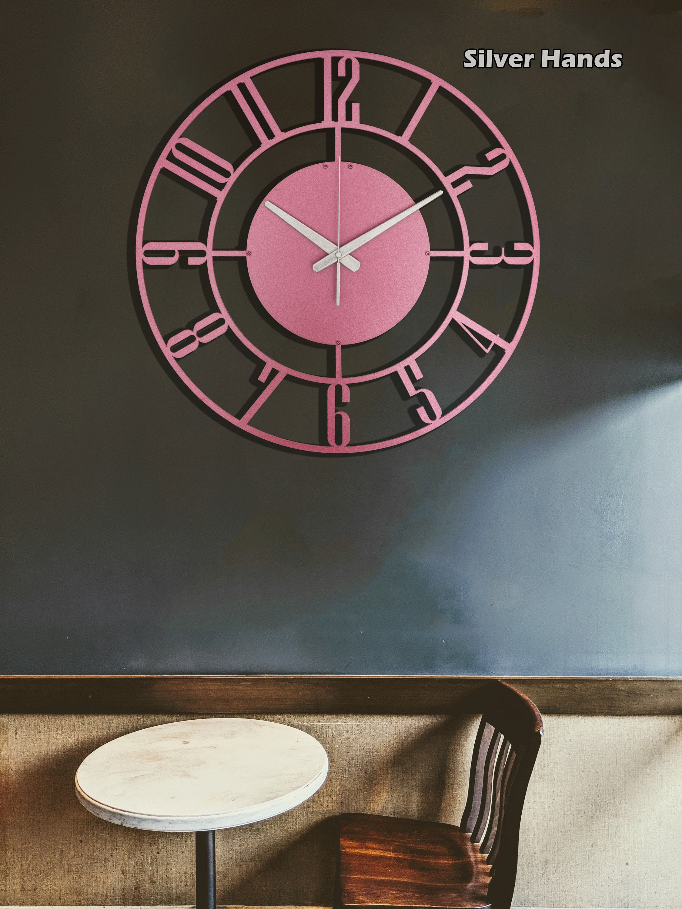 Magenta Metal Wall Clock, Large Wall Clock, Modern Wall Clock, Silent Wall Clock, Unique Wall Clock, Oversized Wall Clock, Clocks For Wall