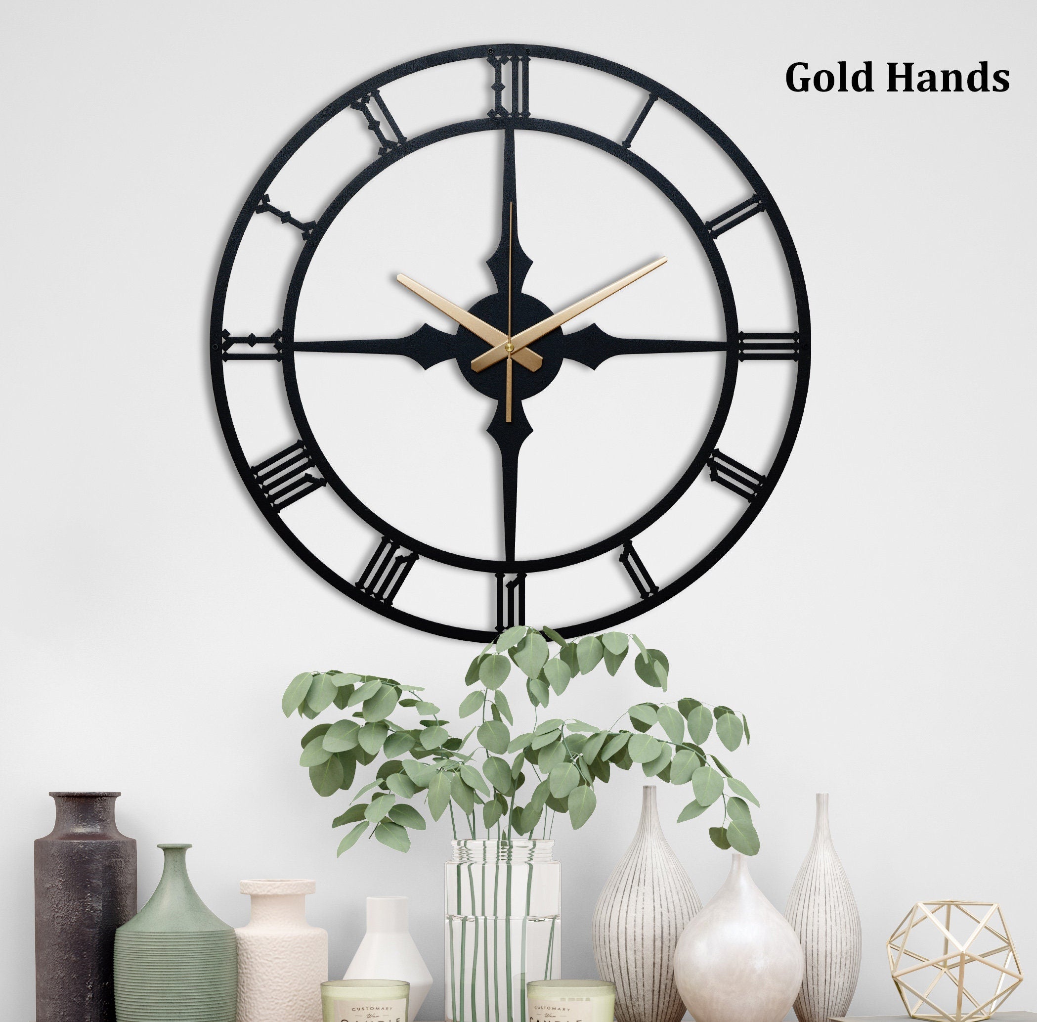Modern Wall Clock, Black Small Wall Clock, Silent Large Wall Clock, Unique Wall Clock, Metal Wall Clock, Housewarming Gift, Laser Cut Clock