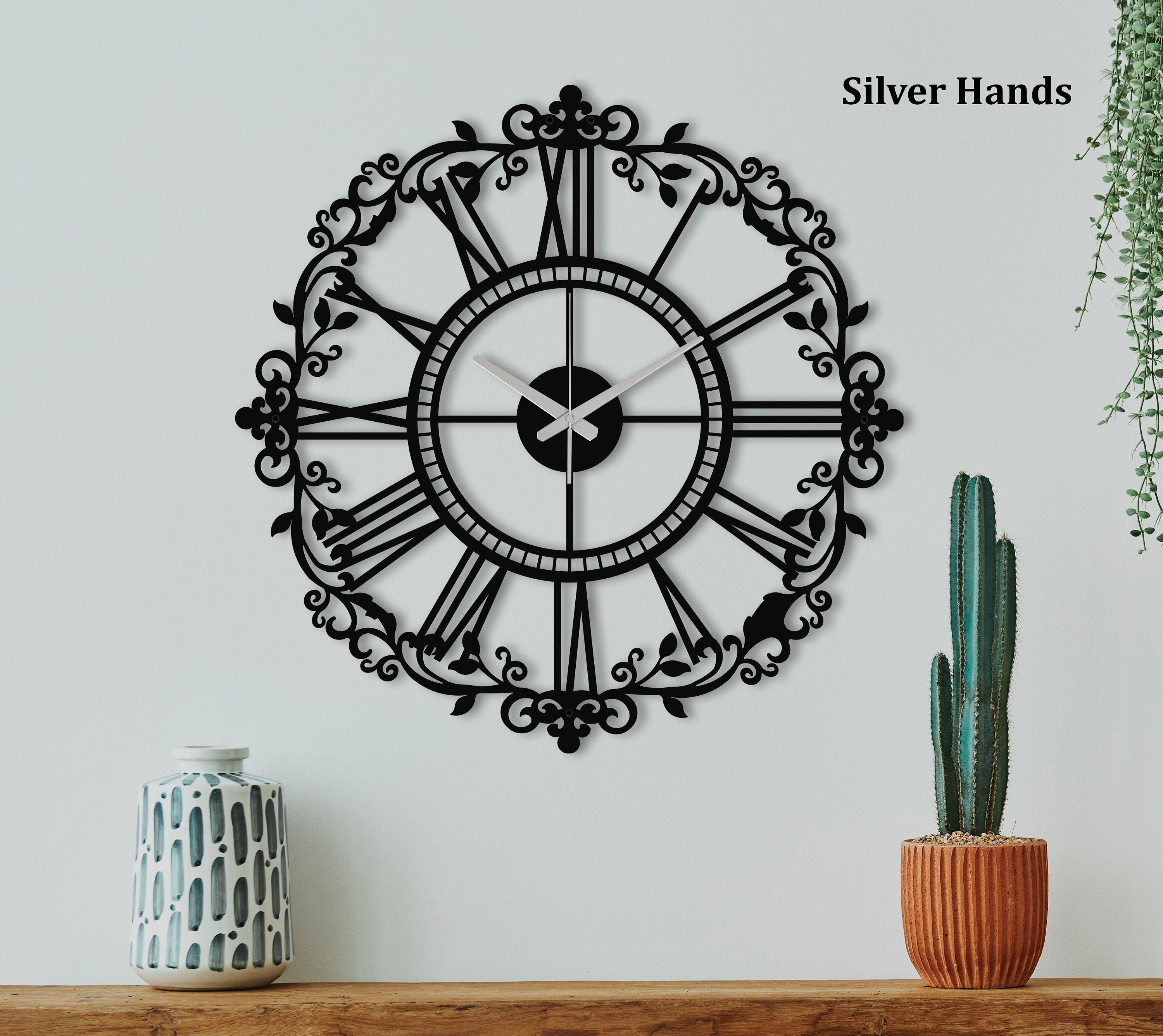 Modern Wall Clock, Black Wall Clock, Silent Large Wall Clock, Unique Wall Clock, Metal Wall Clock, Decorative New Home Gift, Laser Cut Clock