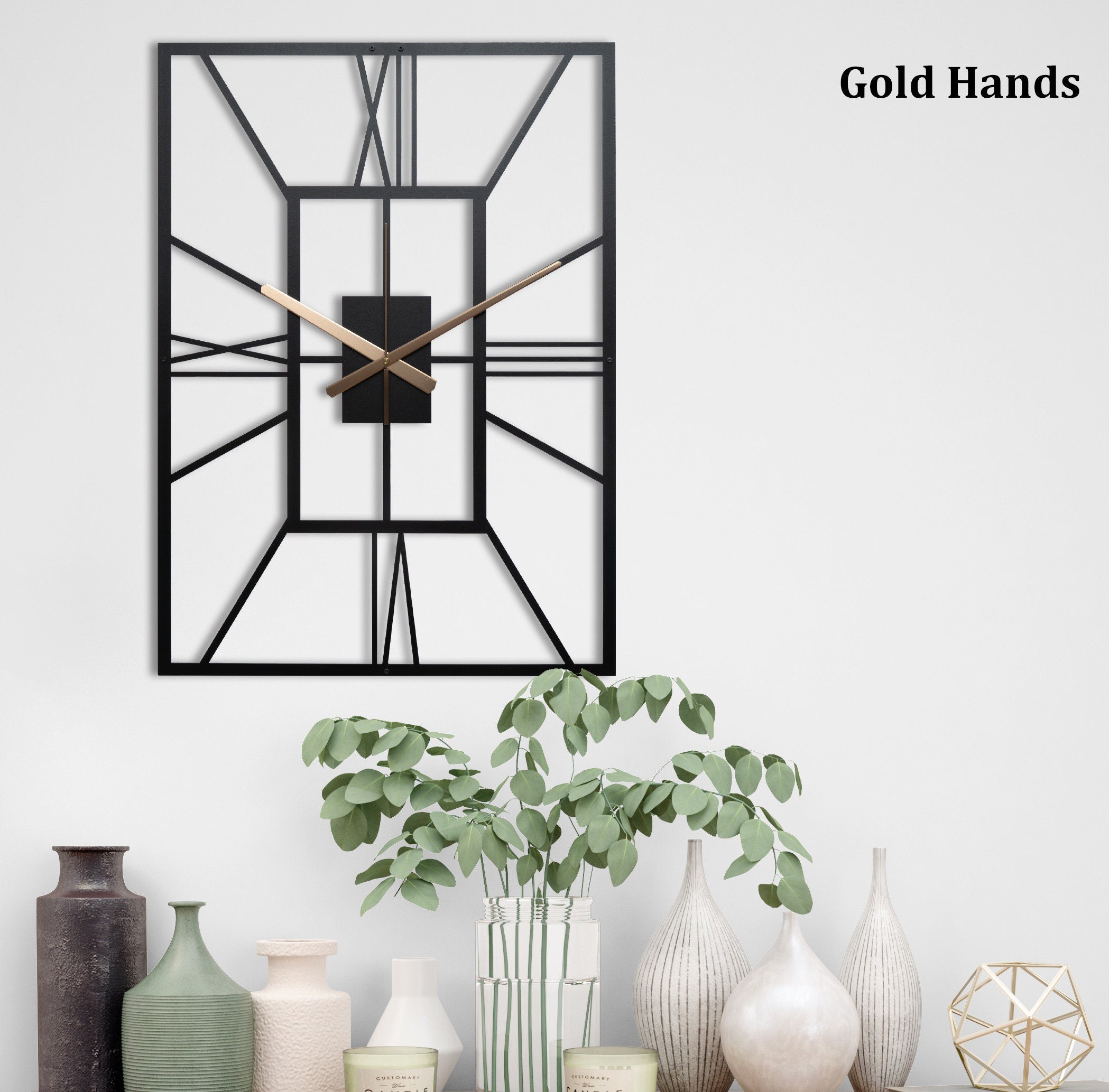 Rectangle Wall Clock, Metal Wall Clock, Unique Wall Clock, Roman Numerals Clock, Oversized Wall Clock, Small Wall Clock, Rectangular Clock