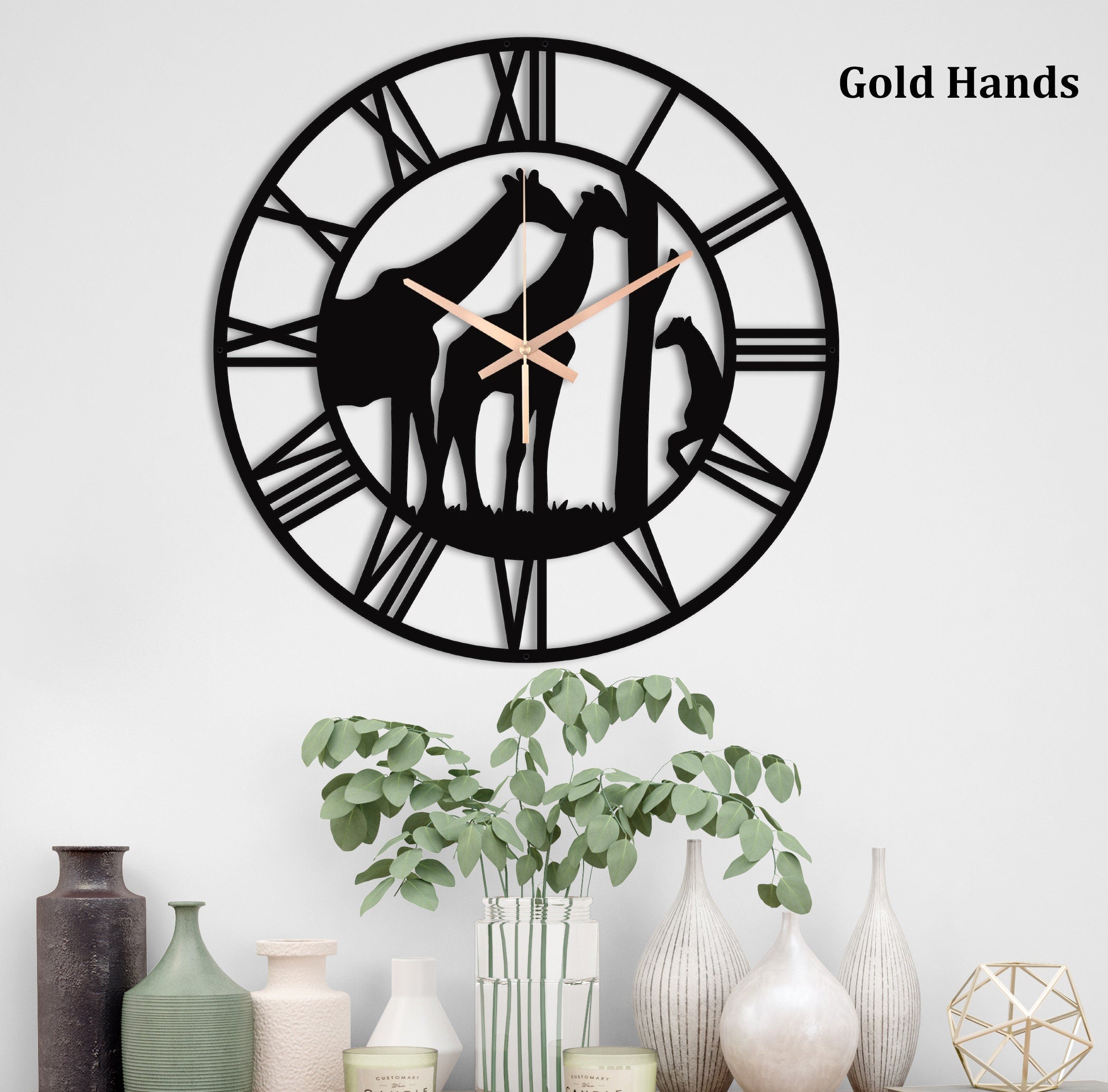 Giraffe Clock, Oversized Wall Clock, Metal Wall Clock, Nature Large Wall Clock, New Home Decor And Gifts, Black Wall Clock, Clocks For Wall