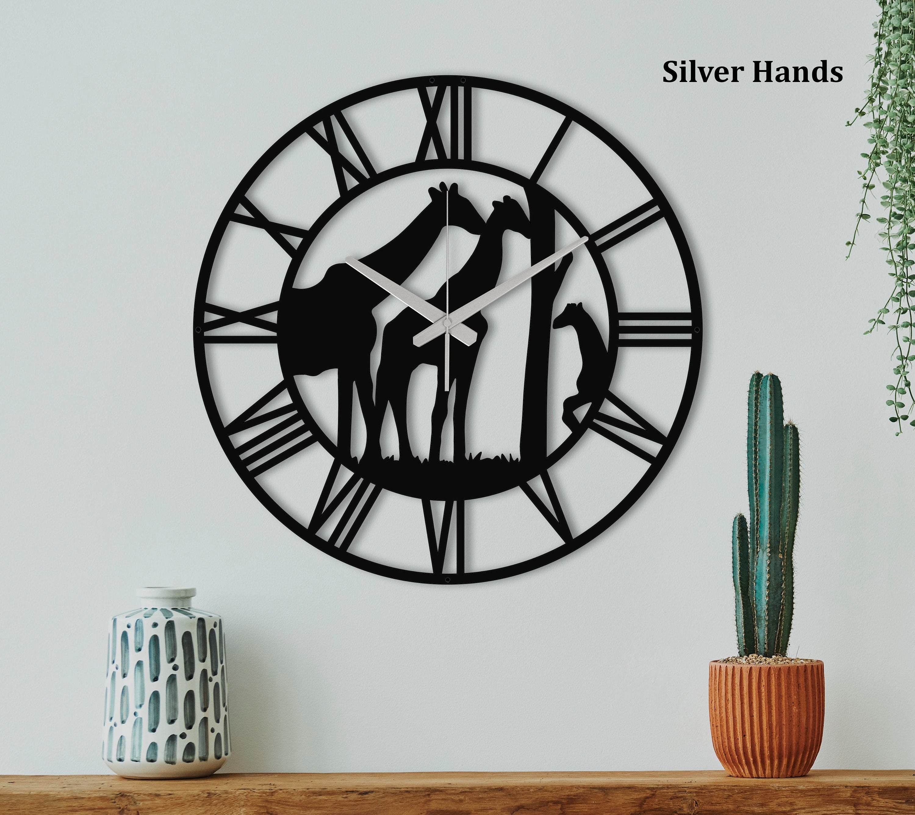 Giraffe Clock, Oversized Wall Clock, Metal Wall Clock, Nature Large Wall Clock, New Home Decor And Gifts, Black Wall Clock, Clocks For Wall