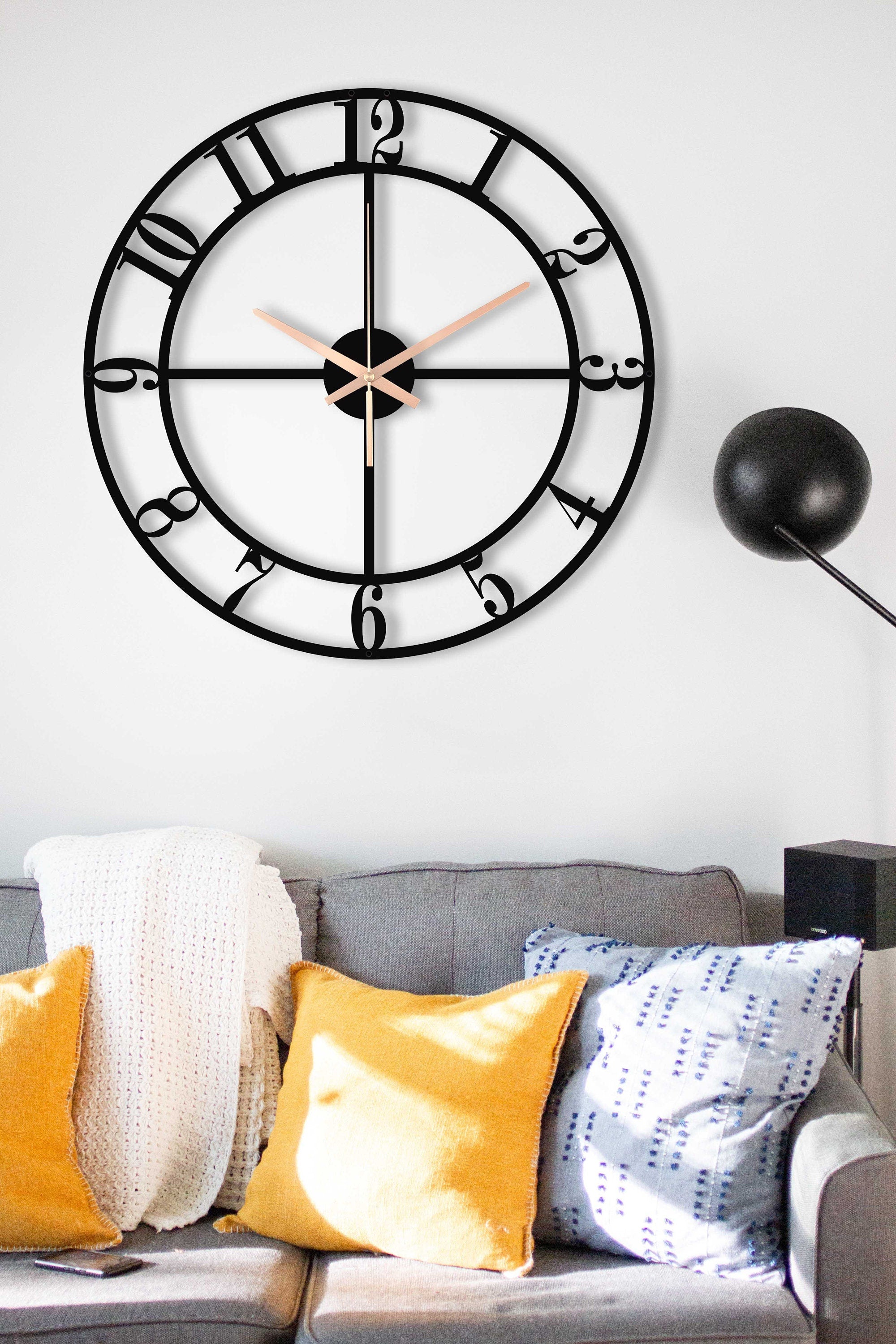 Silent Wall Clock, Unique Wall Clock, Metal Office Wall Hanging Clock, Decorative Clock, Outdoor Clock With Numbers, Laser Cut Clock