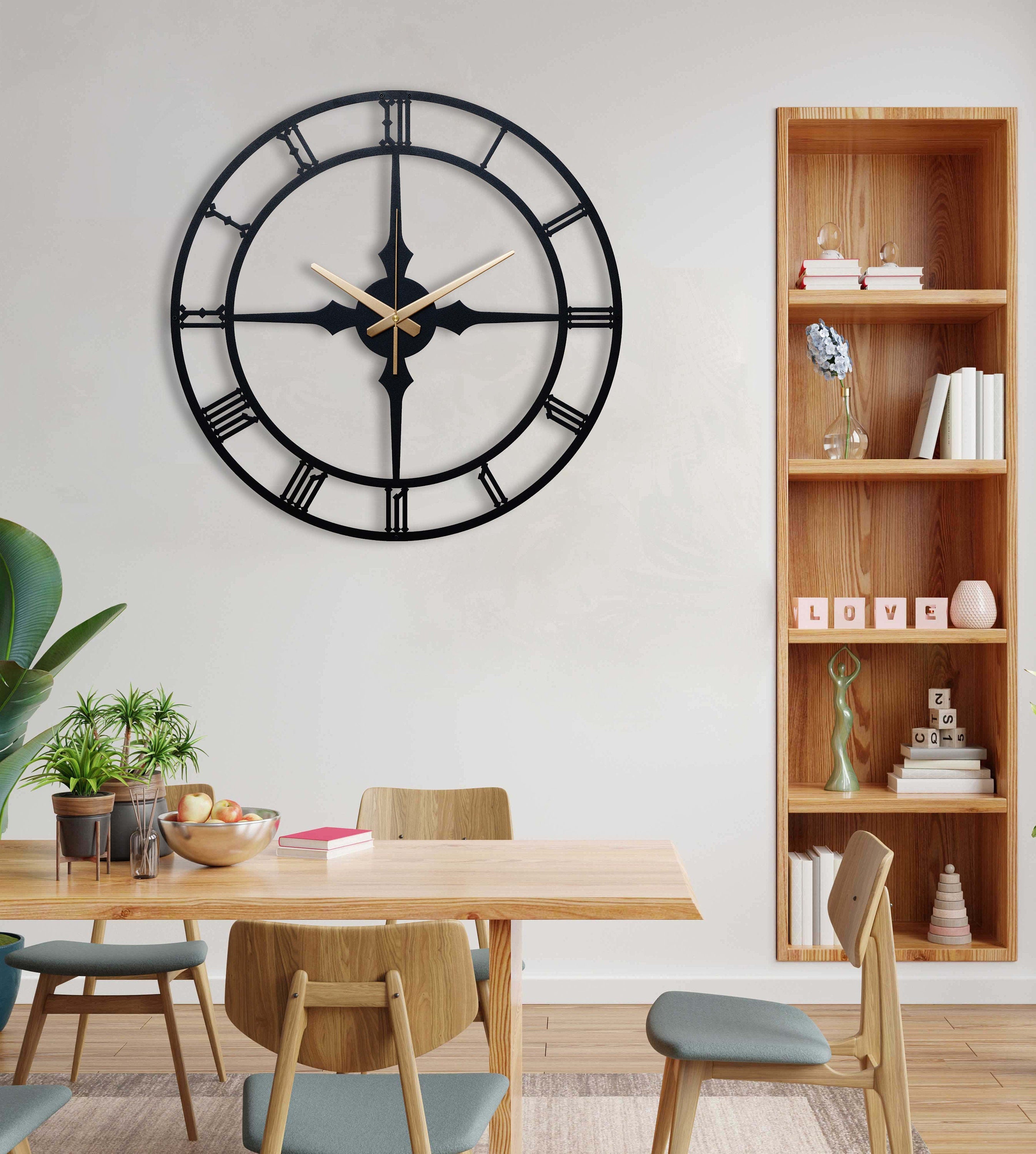 Modern Wall Clock, Black Small Wall Clock, Silent Large Wall Clock, Unique Wall Clock, Metal Wall Clock, Housewarming Gift, Laser Cut Clock