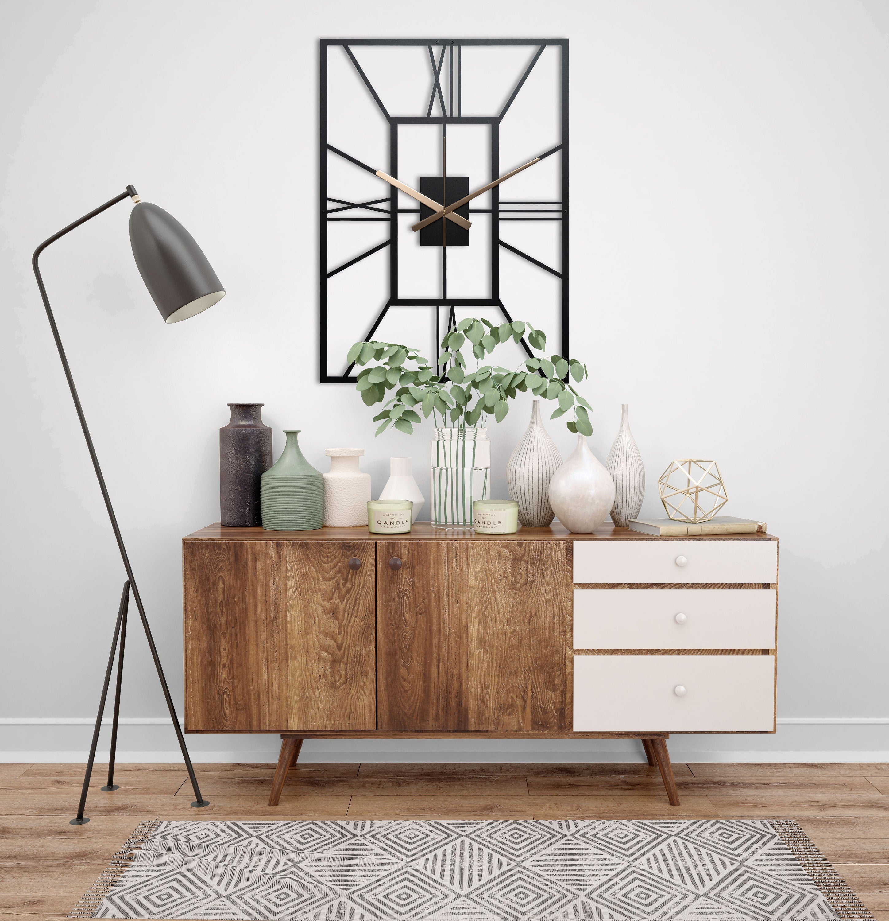 Rectangle Wall Clock, Metal Wall Clock, Unique Wall Clock, Roman Numerals Clock, Oversized Wall Clock, Small Wall Clock, Rectangular Clock