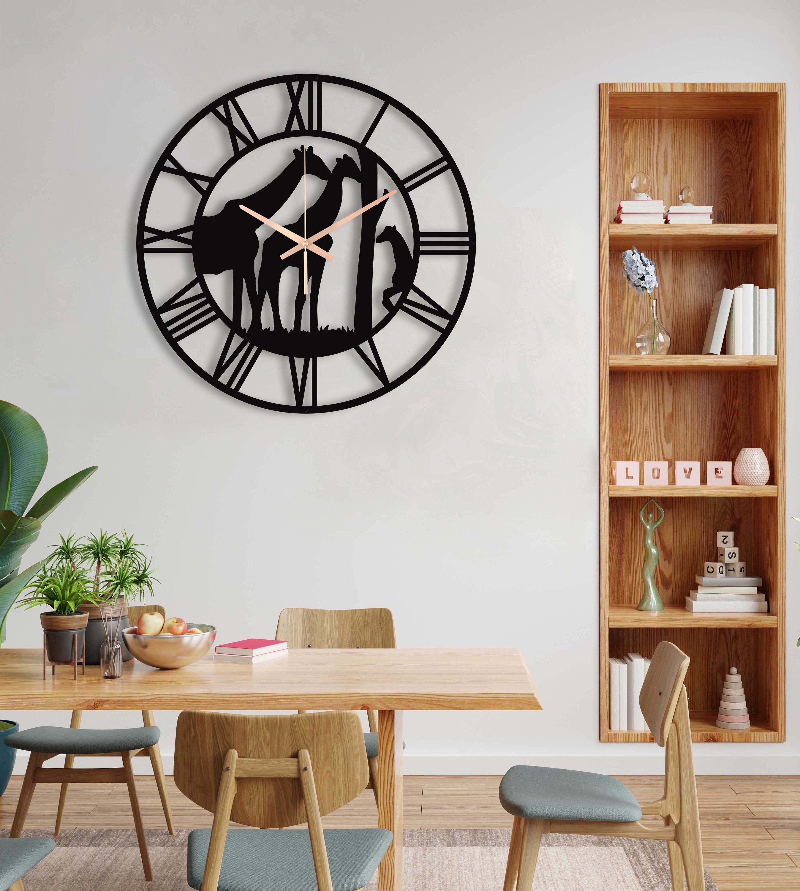 Giraffe Clock, Oversized Wall Clock, Metal Wall Clock, Nature Large Wall Clock, New Home Decor And Gifts, Black Wall Clock, Clocks For Wall