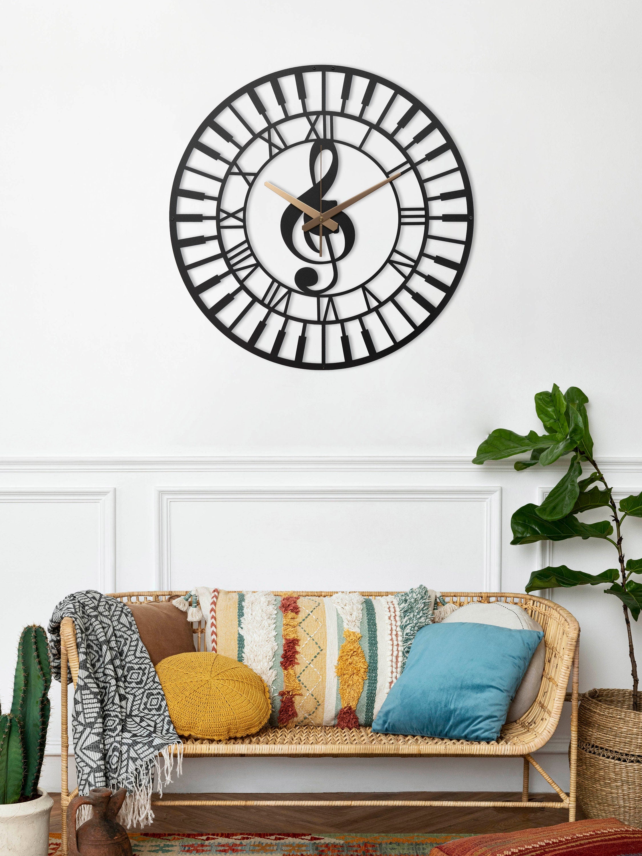 Wall Clock, Music Clock, Unique Wall Clock, Silent Wall Clock, Metal Wall Clock Living Room Wall Clock Roman Numerals Clock, Laser Cut Clock