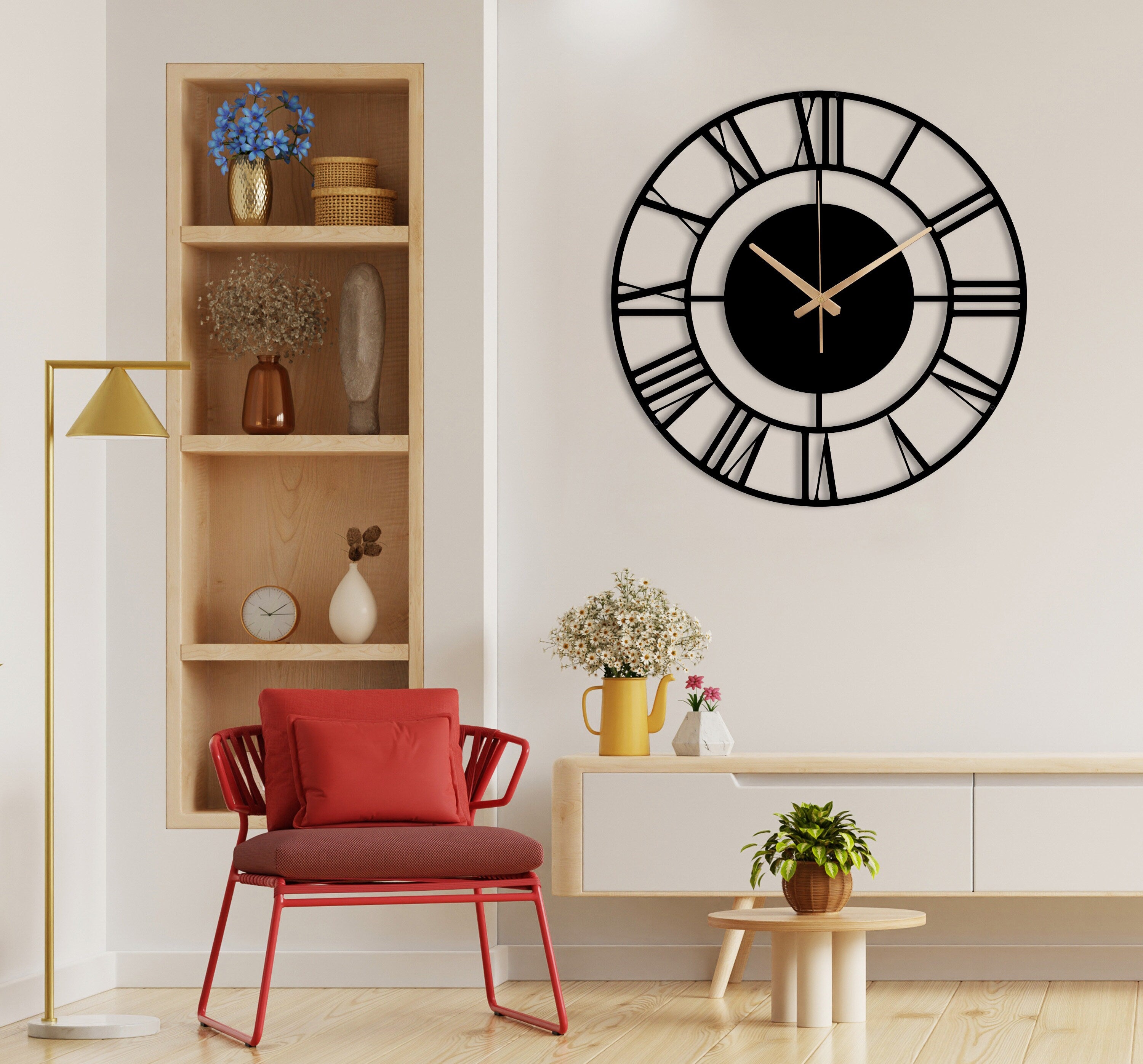 Unique Wall Clock, Silent Wall Clock, Small Metal Wall Clock, Black Wall Clock, Oversized Wall Clock, Retro Wall Clock, Laser Cut Clock