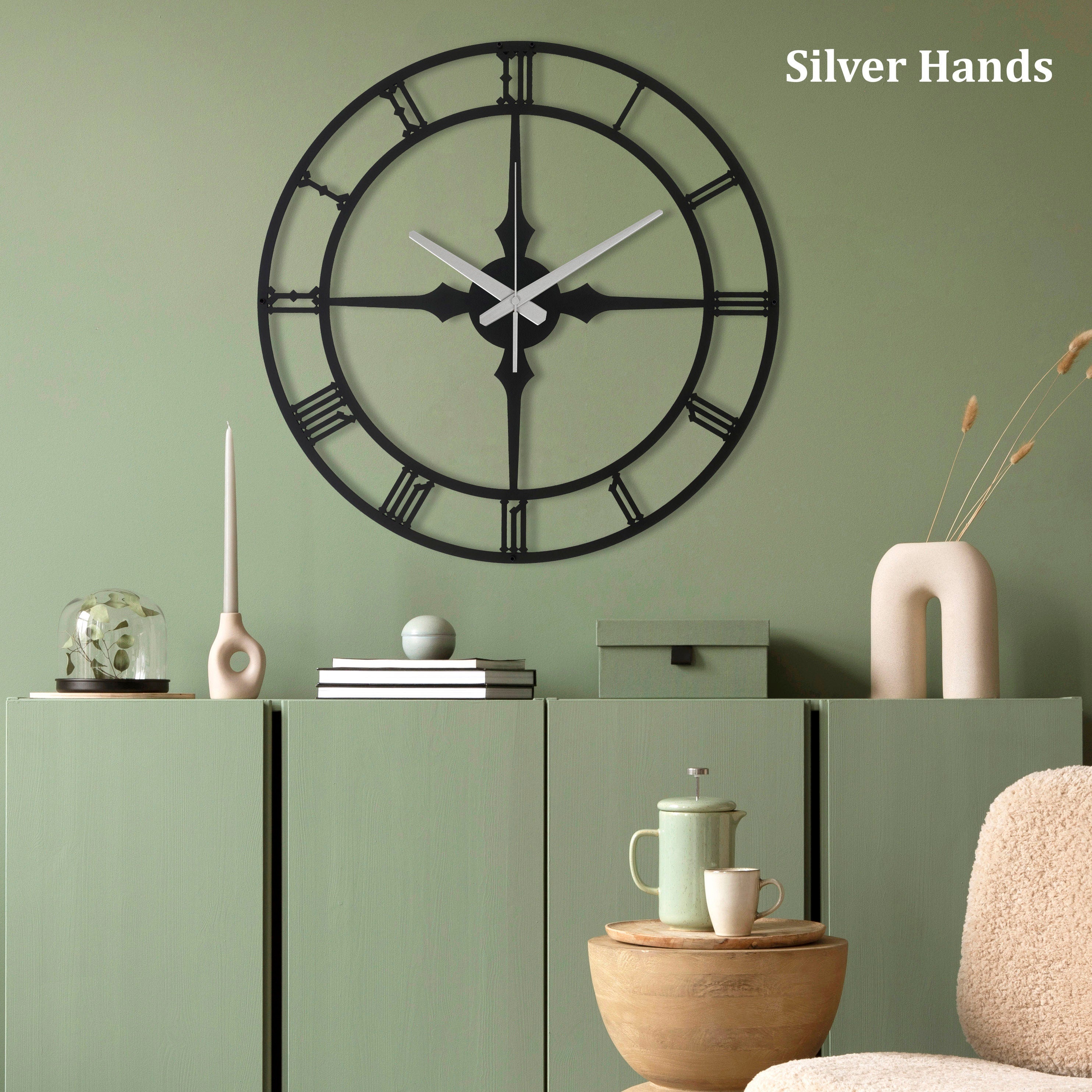 Modern Wall Clock, Black Small Wall Clock, Silent Large Wall Clock, Unique Wall Clock, Metal Wall Clock, Housewarming Gift, Laser Cut Clock