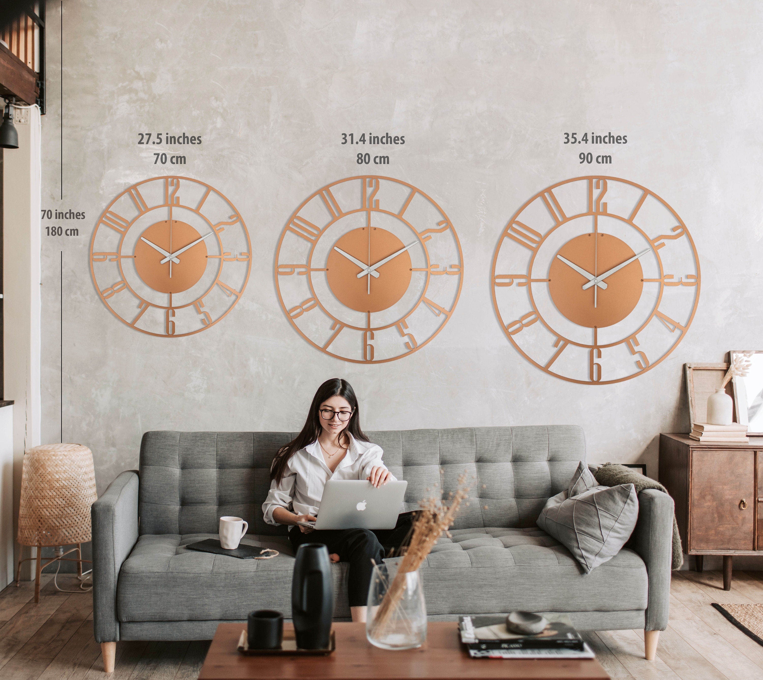 Copper Wall Clock, Copper Extra Large Clock, Unique Wall Clock, Oversi ...