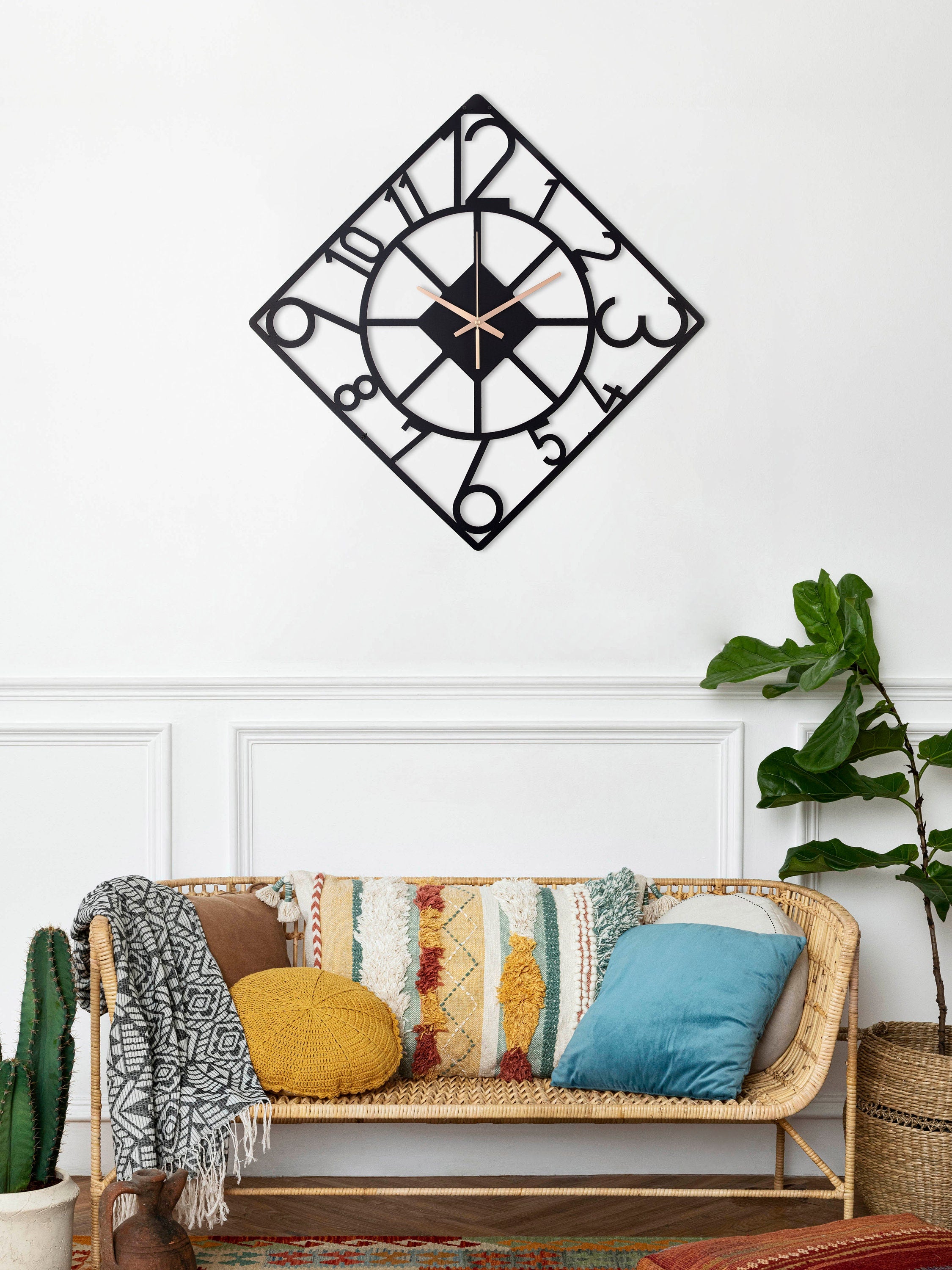 Square Wall Clock, Modern Wall Clock, Home Decor And Gifts, Unique Wall Clock, Metal Wall Clock, Outdoor Clock With Numbers, Laser Cut Clock