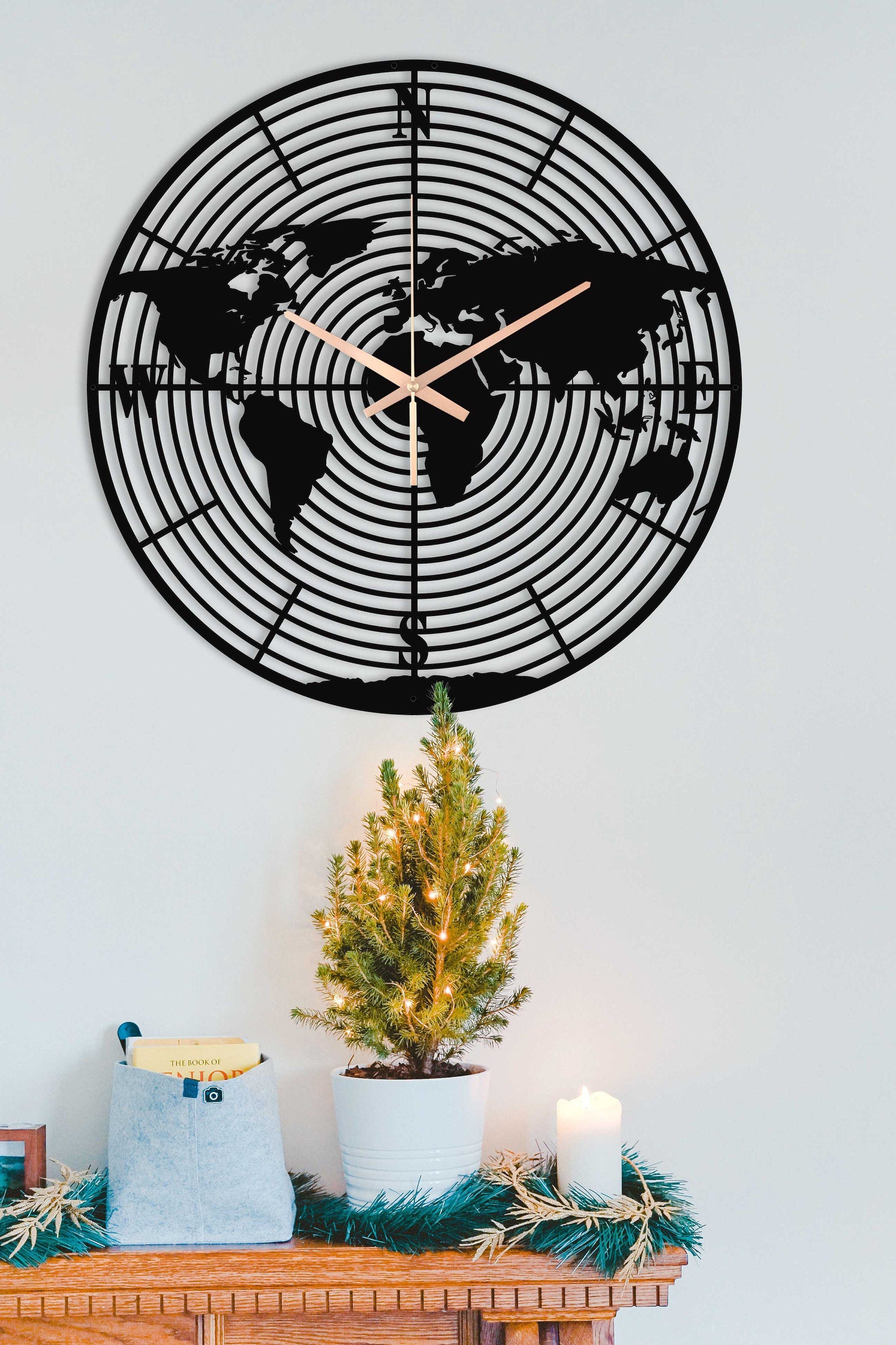 World Map Wall Clock,  Oversized Wall Clock, Metal Wall Clock, Unique Wall Clock, Large Wall Clock, Small Farmhouse Clock, Laser Cut Clock