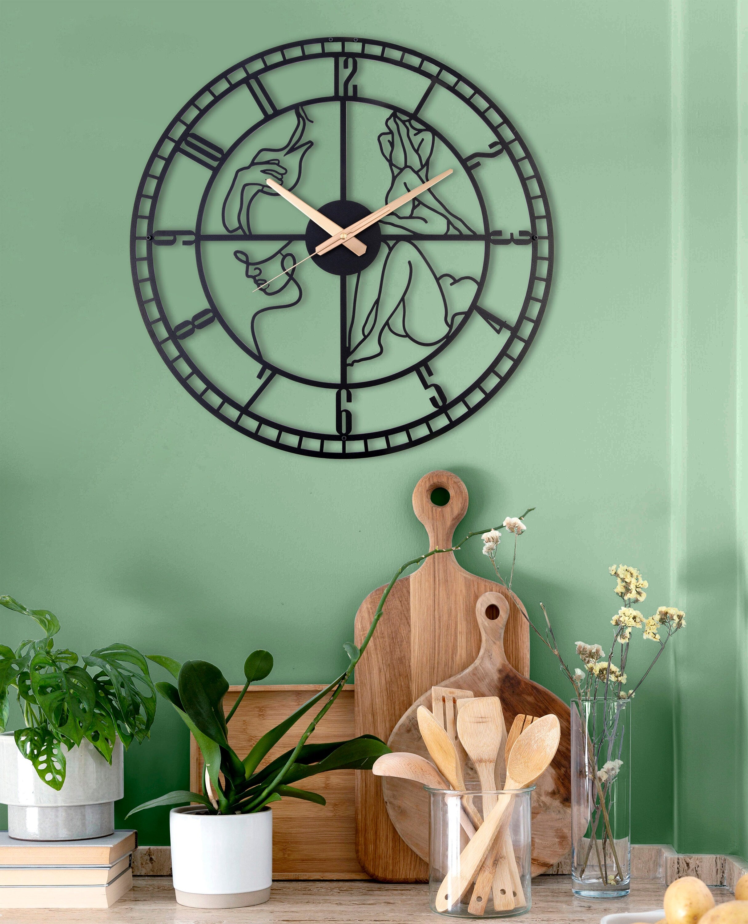 Minimalist Clock, Sexy Metal Wall Clock, Black Nude Woman Oversized Wall Clock, Unique Wall Clock, Silent Small Wall Clock, Clocks For Wall