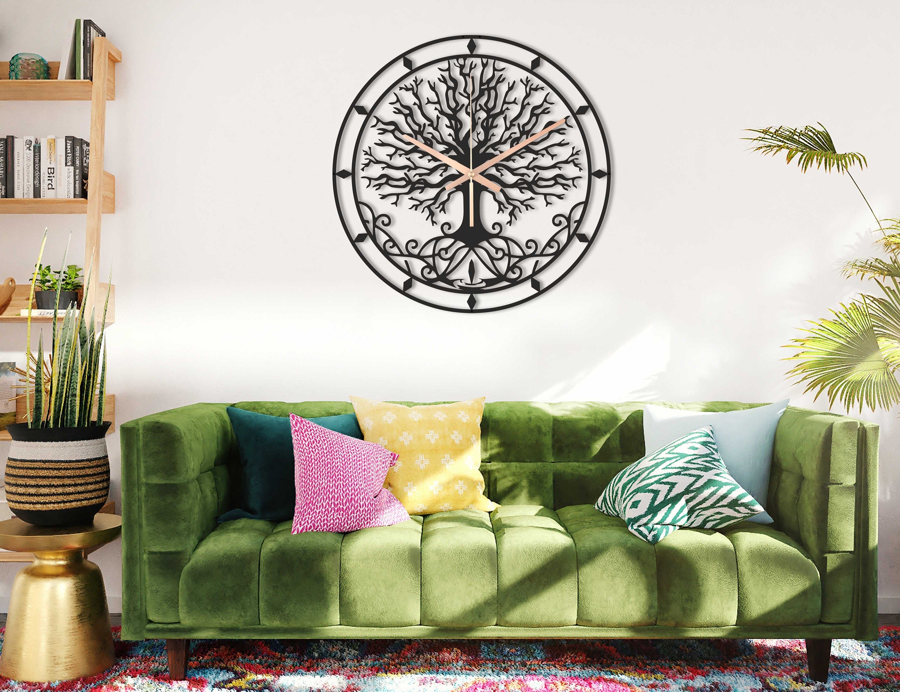 Tree Of Life Clock, Unique Wall Clock, Oversized Wall Clock, Small Metal Wall Clock, Black Wall Clock, Large Mantel Clock, Laser Cut Clock