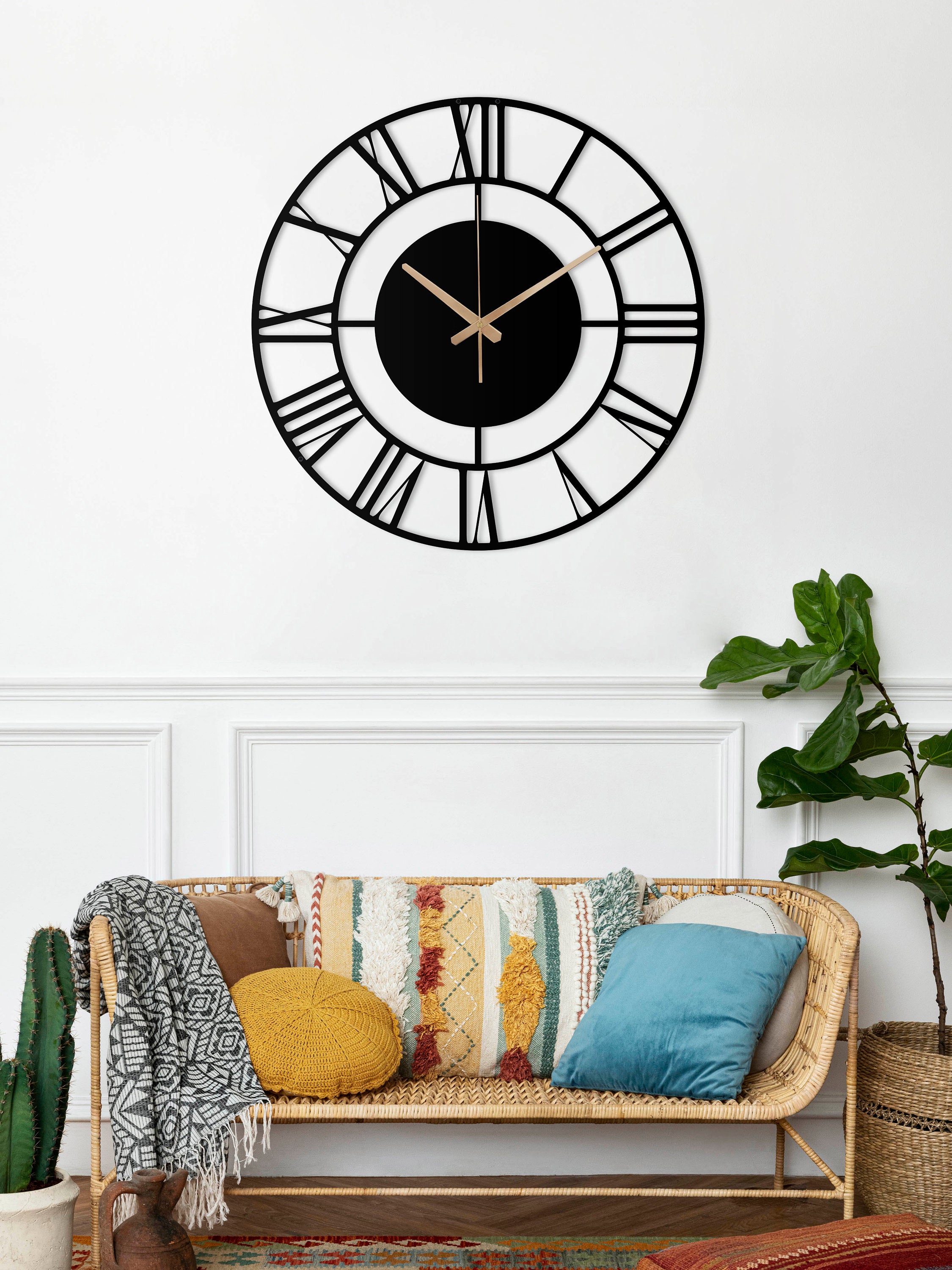 Unique Wall Clock, Silent Wall Clock, Small Metal Wall Clock, Black Wall Clock, Oversized Wall Clock, Retro Wall Clock, Laser Cut Clock