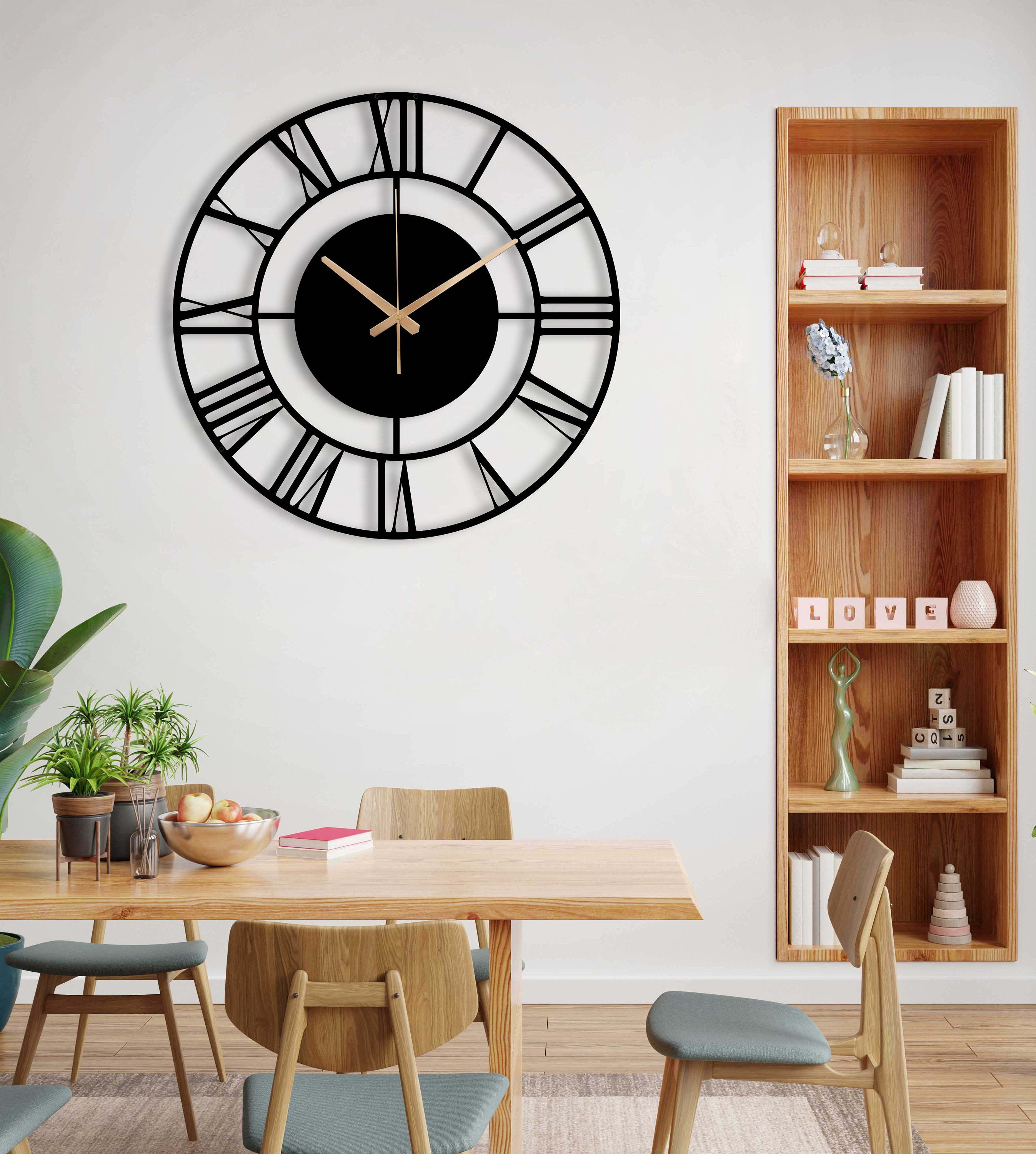 Unique Wall Clock, Silent Wall Clock, Small Metal Wall Clock, Black Wall Clock, Oversized Wall Clock, Retro Wall Clock, Laser Cut Clock